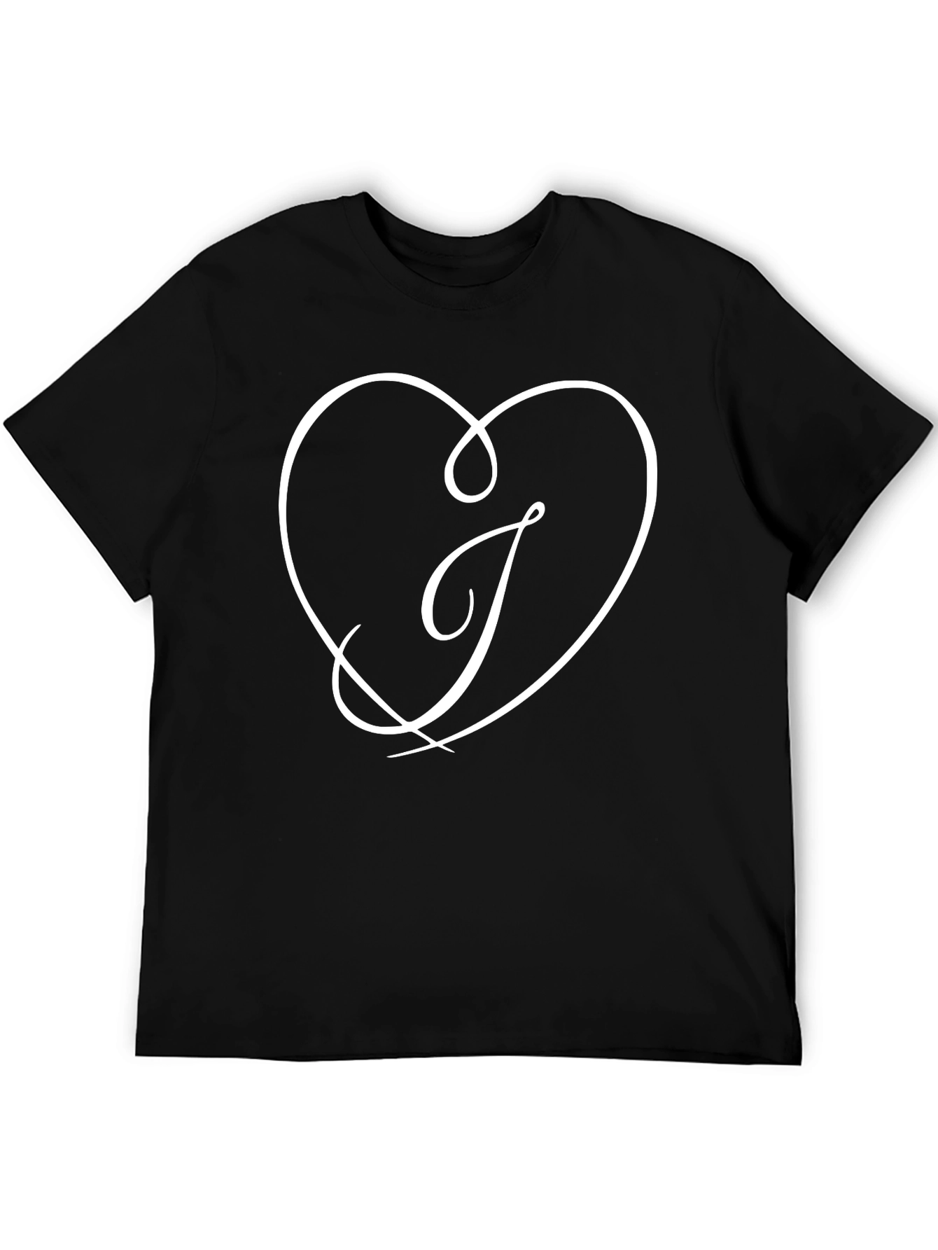 Black T-Shirt with Heart and Letter J Design