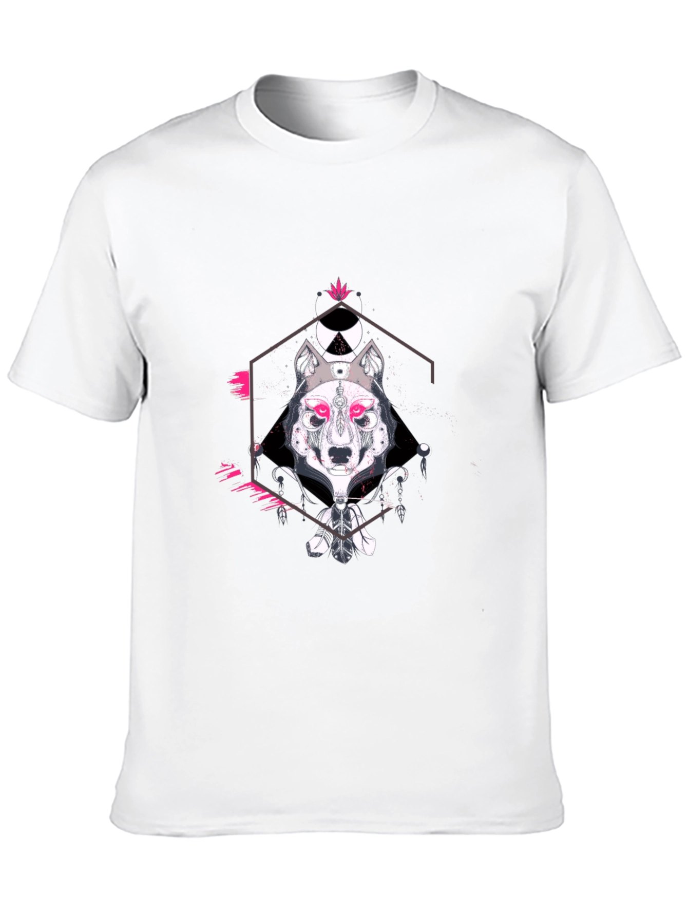 Geometric Wolf Graphic Print Black T-Shirt