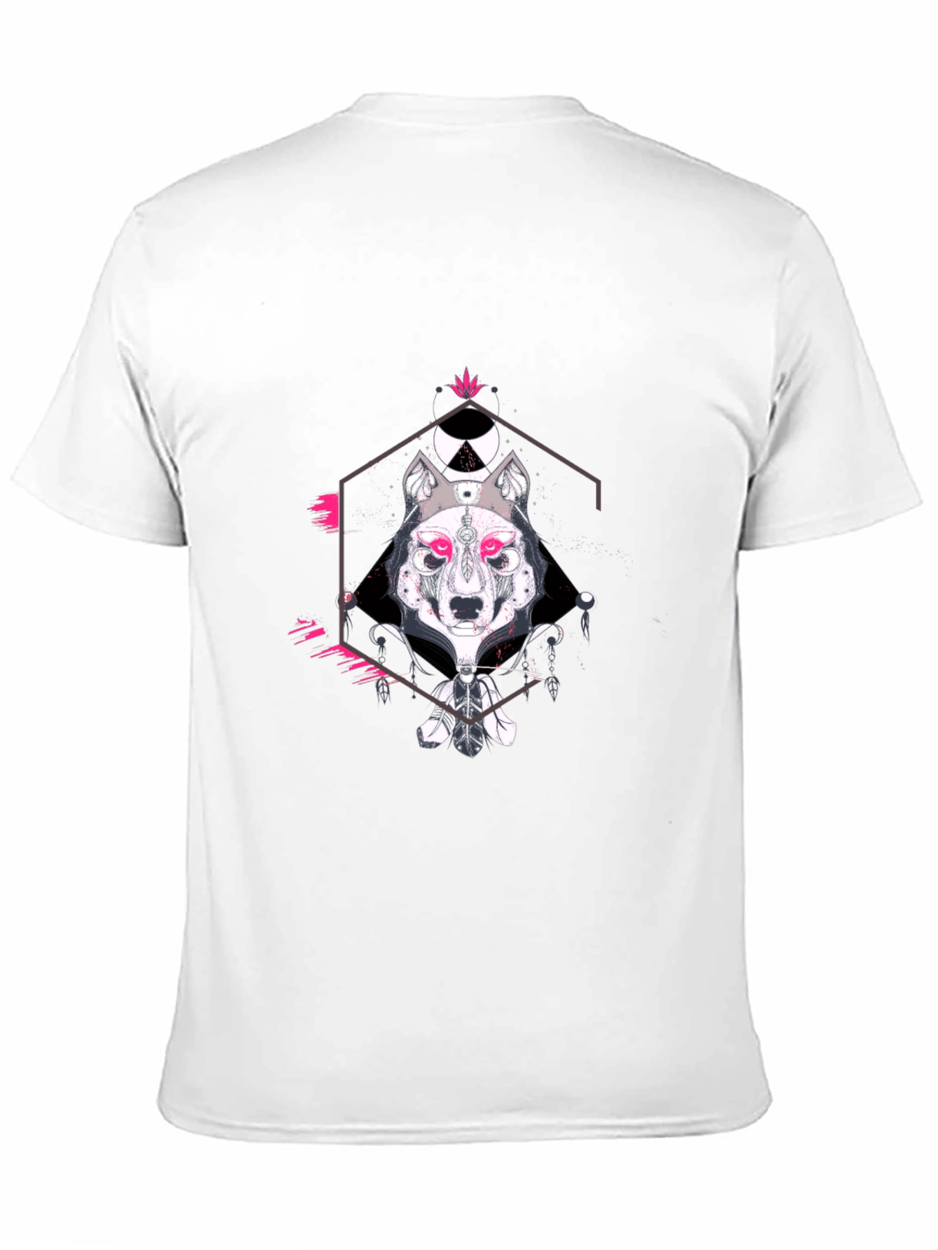 Geometric Wolf Graphic Print Black T-Shirt