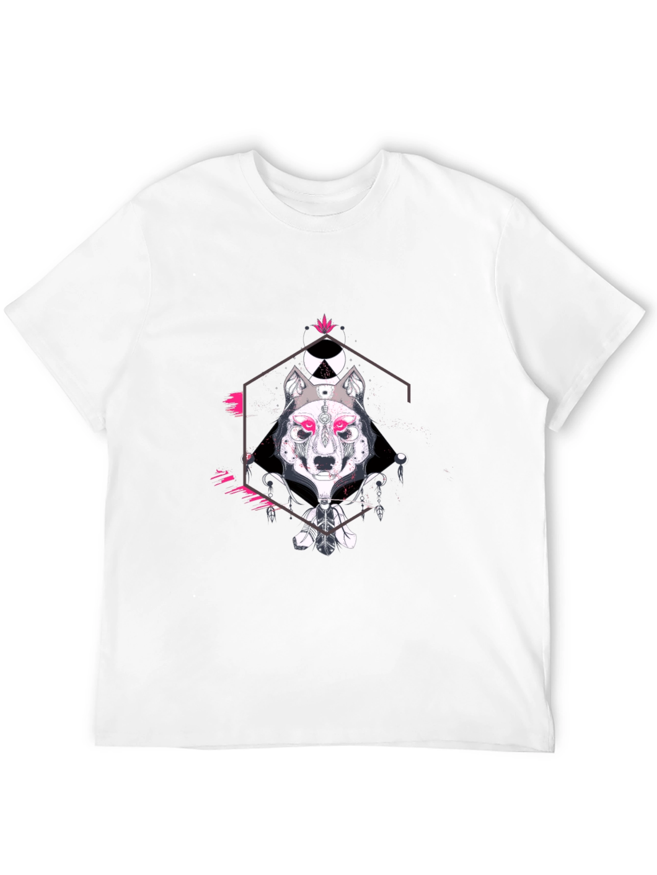 Geometric Wolf Graphic Print Black T-Shirt