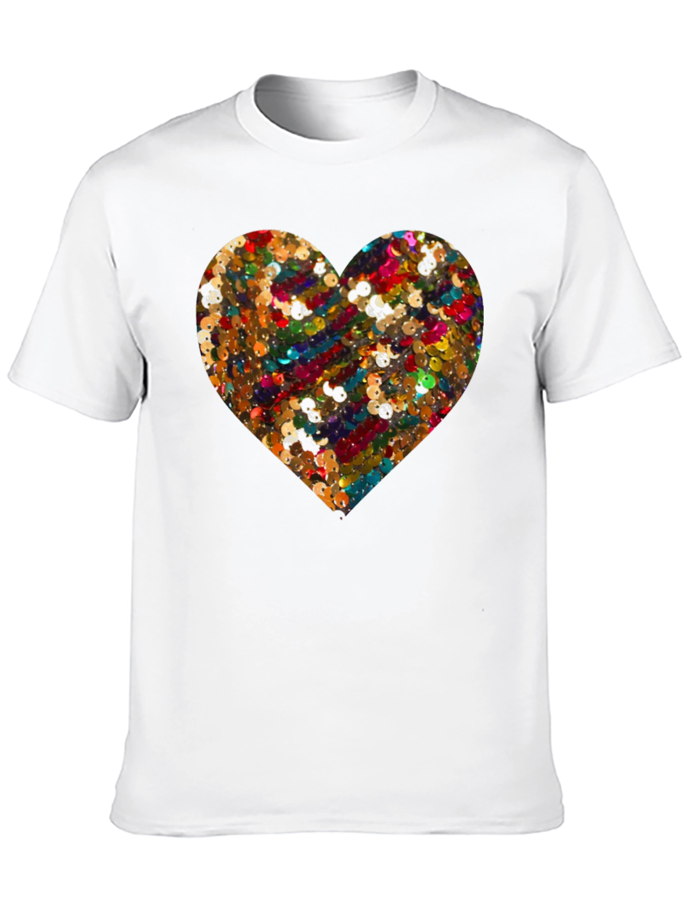 Sequin Heart Black Crew Neck T-Shirt