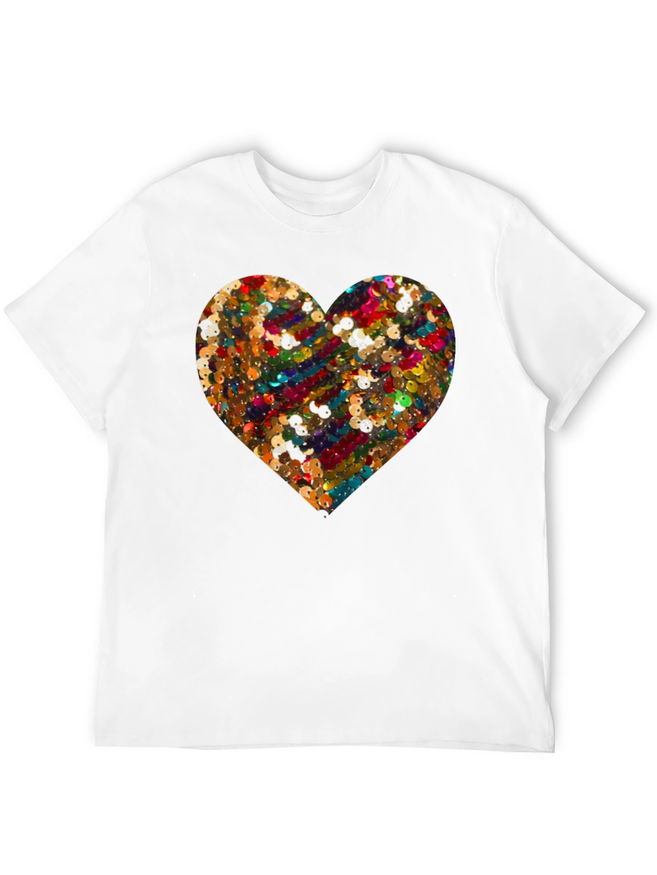 Sequin Heart Black Crew Neck T-Shirt