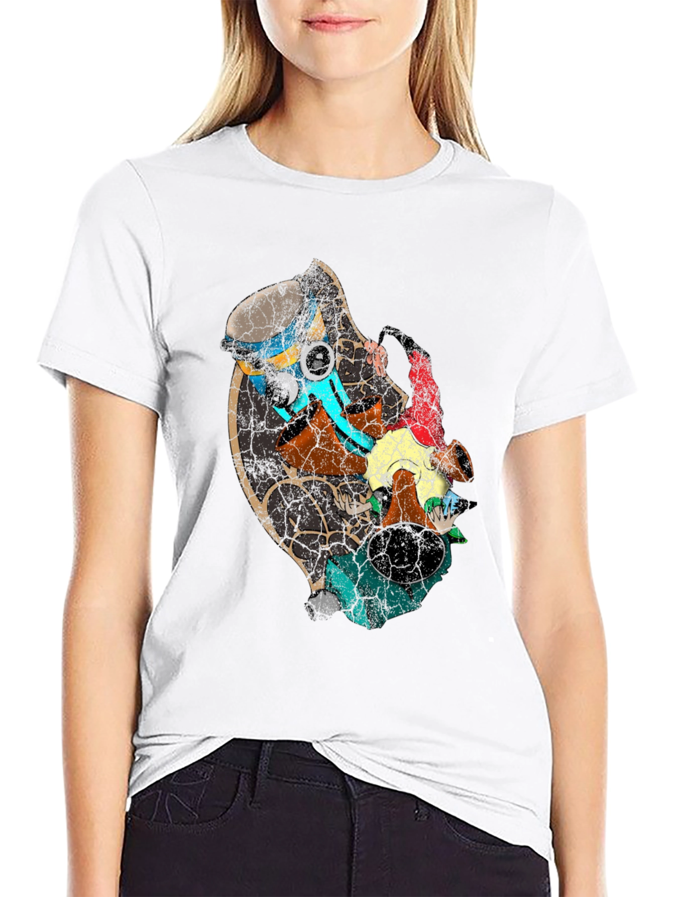 Distressed Abstract Graphic Print Black T-Shirt