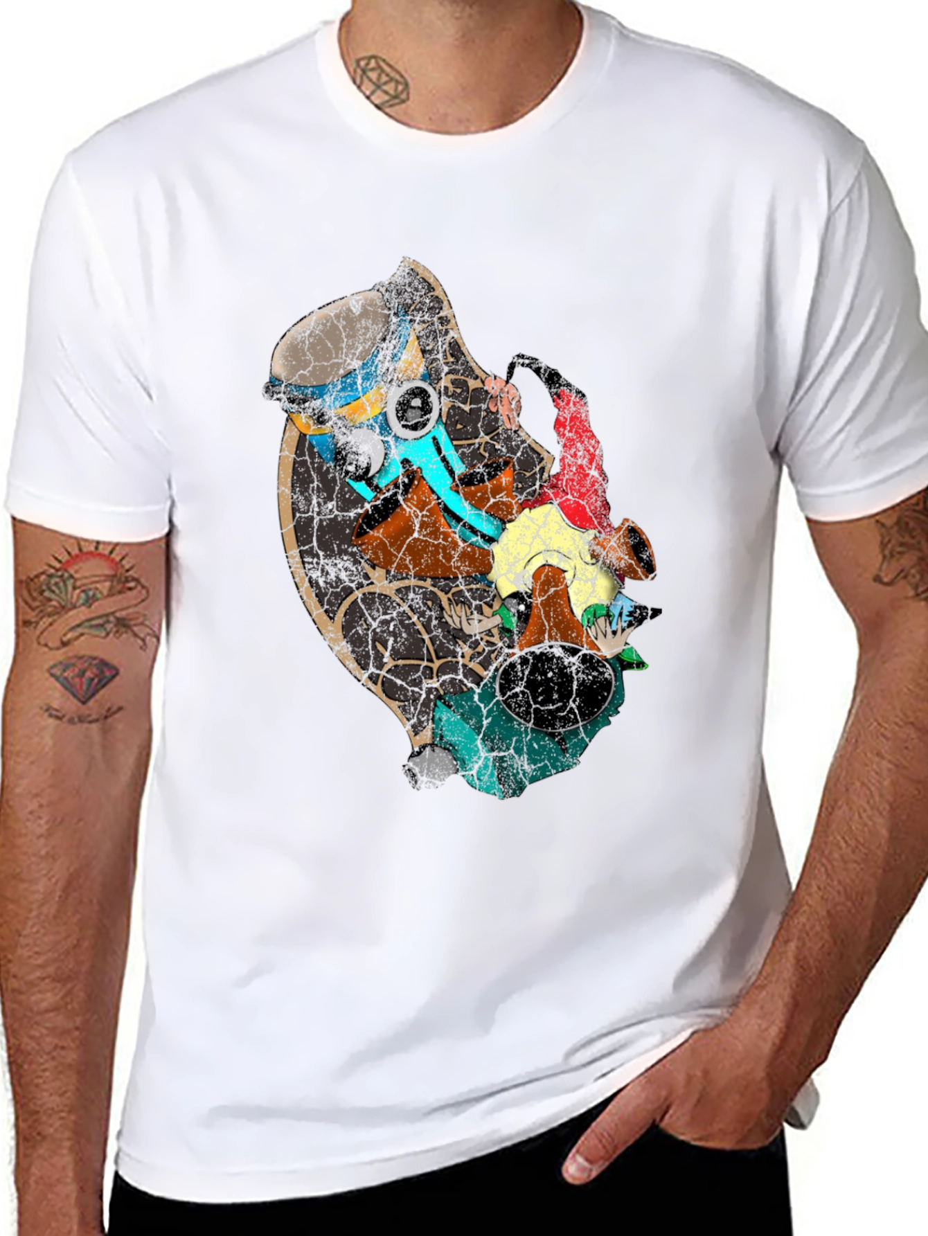 Distressed Abstract Graphic Print Black T-Shirt