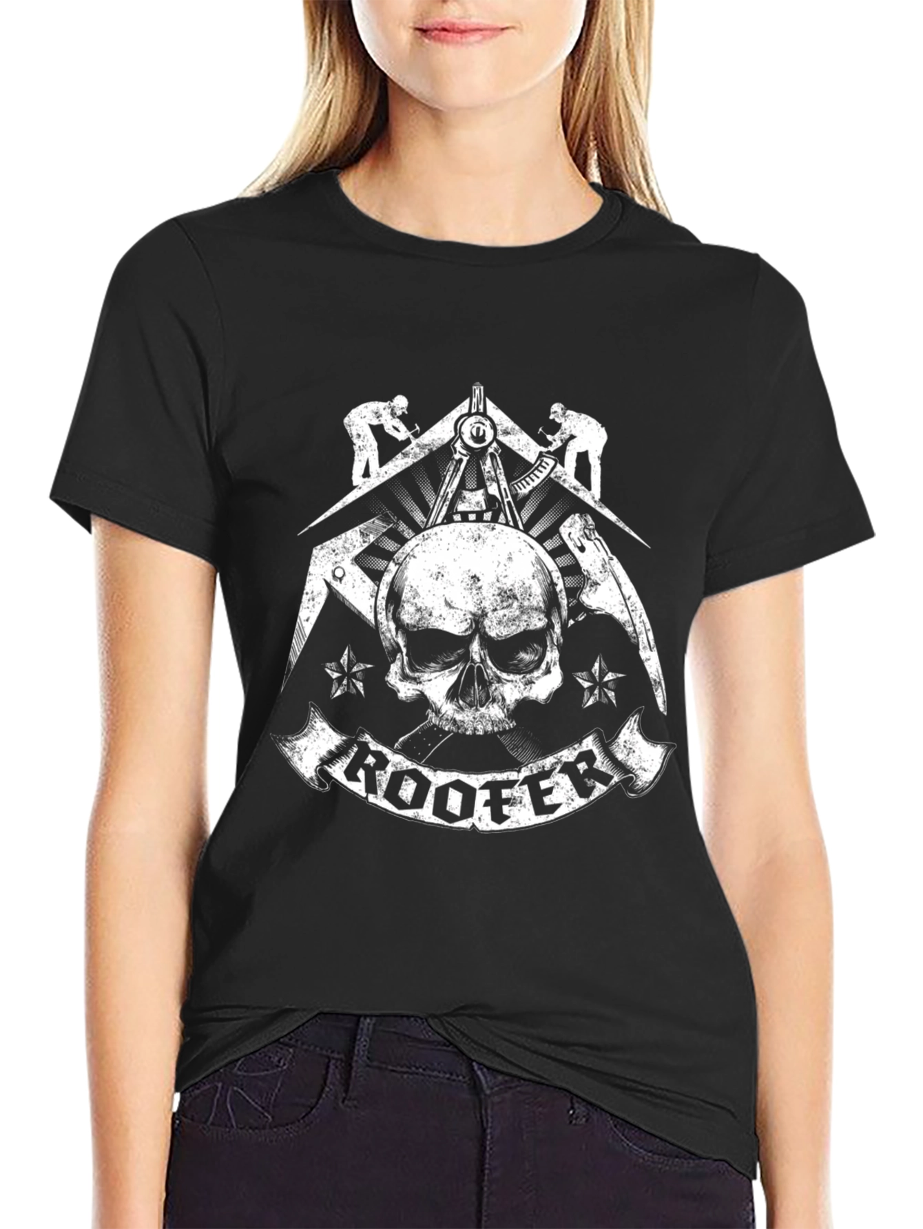 Roofer Skull Graphic T-Shirt - Black