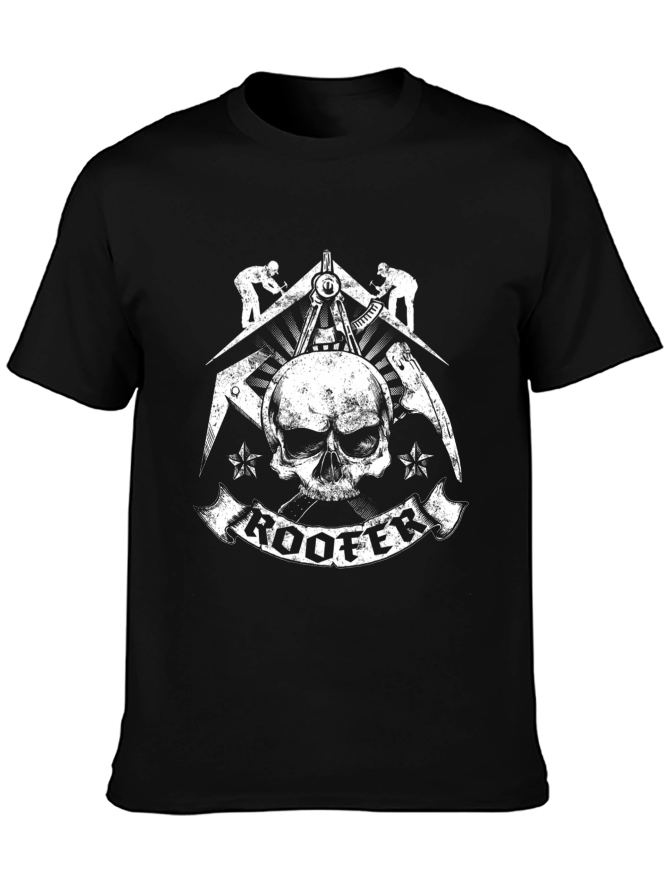 Roofer Skull Graphic T-Shirt - Black