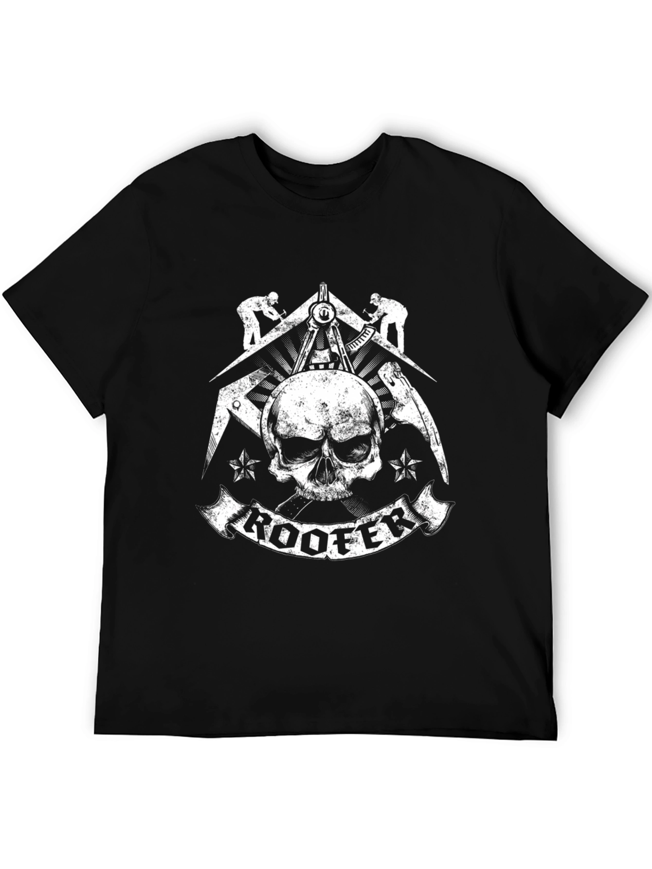 Roofer Skull Graphic T-Shirt - Black