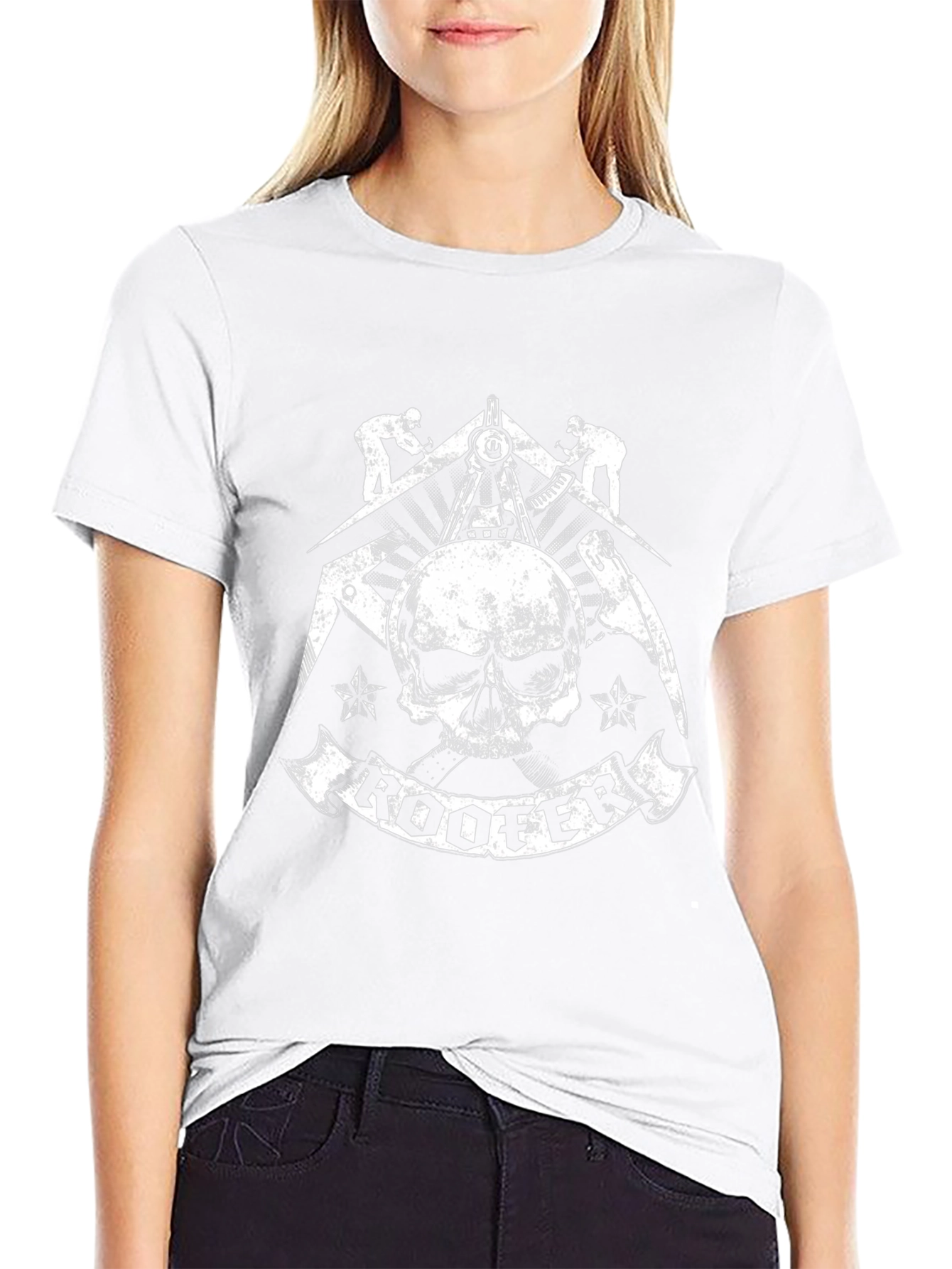Roofer Skull Graphic T-Shirt - Black