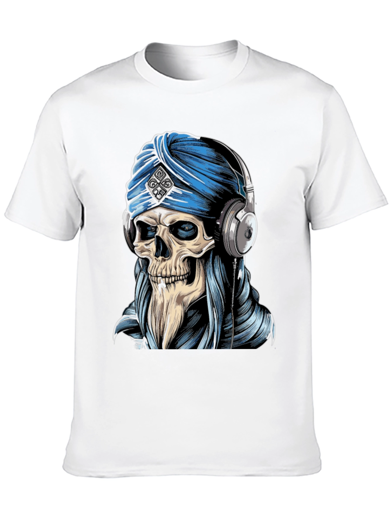 Skull Turban Headphones Graphic Tee - Black