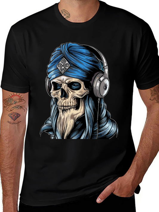 Skull Turban Headphones Graphic Tee - Black