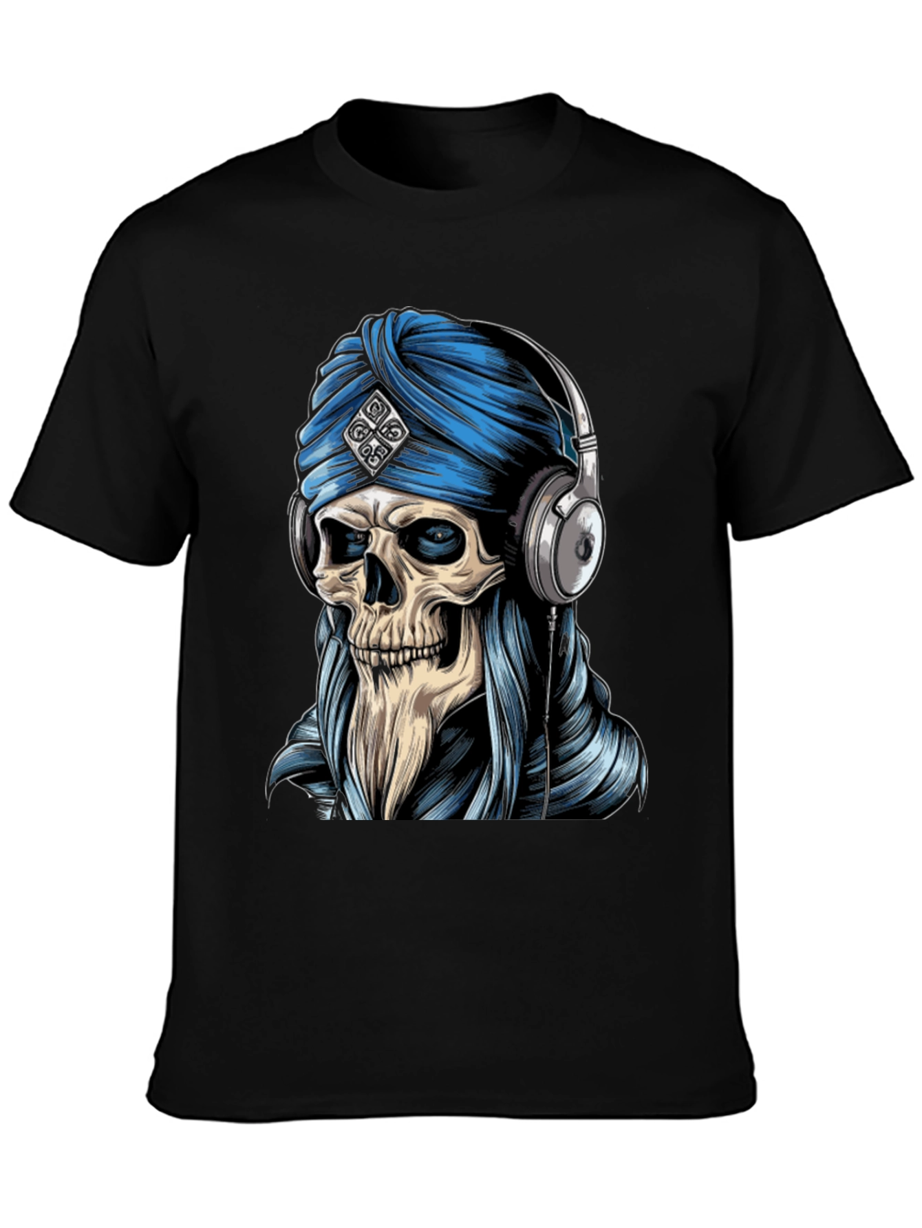 Skull Turban Headphones Graphic Tee - Black