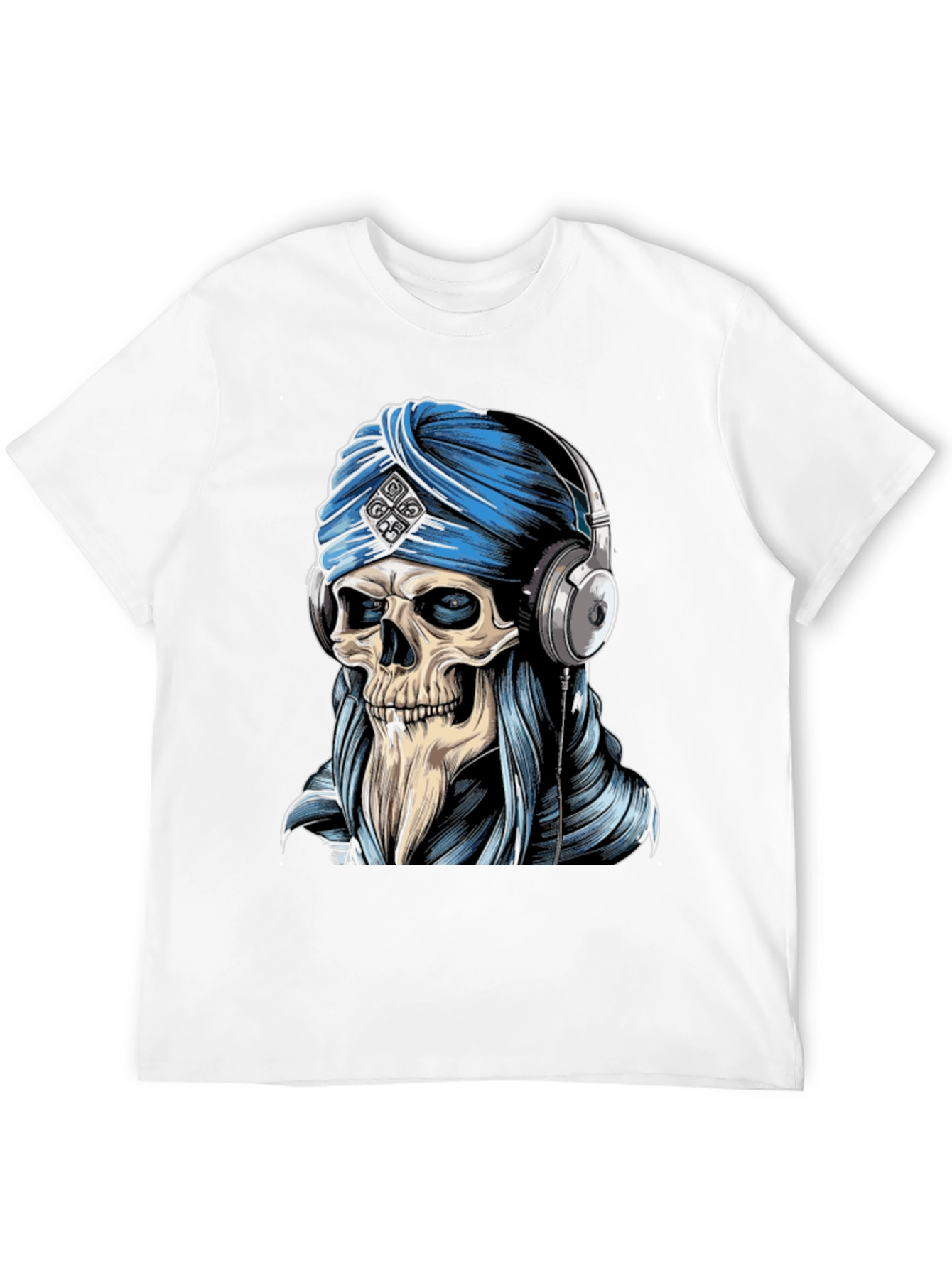 Skull Turban Headphones Graphic Tee - Black