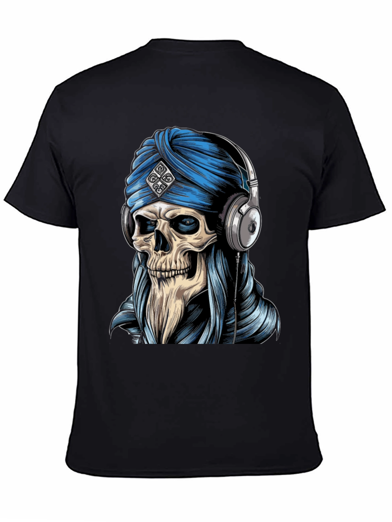 Skull Turban Headphones Graphic Tee - Black