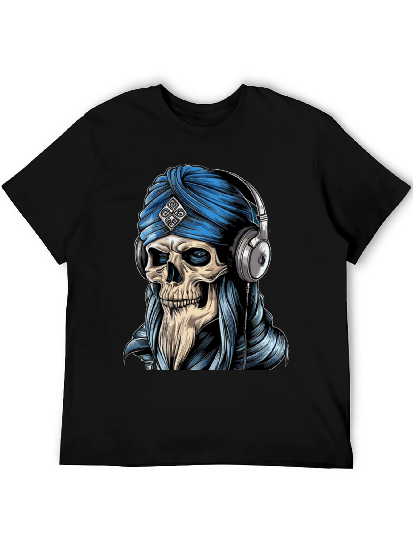Skull Turban Headphones Graphic Tee - Black