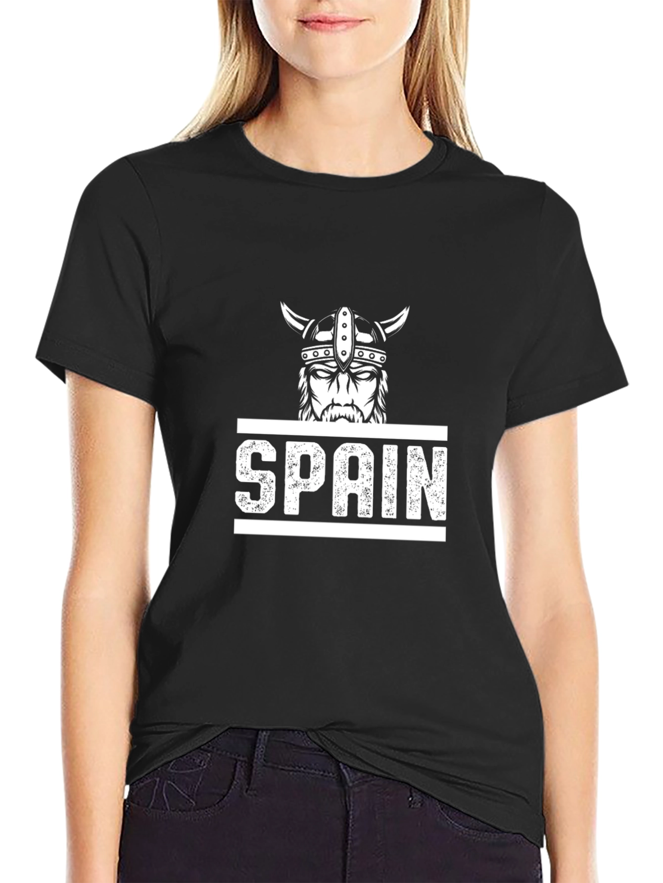 Spain Viking Helmet Graphic Black T-Shirt
