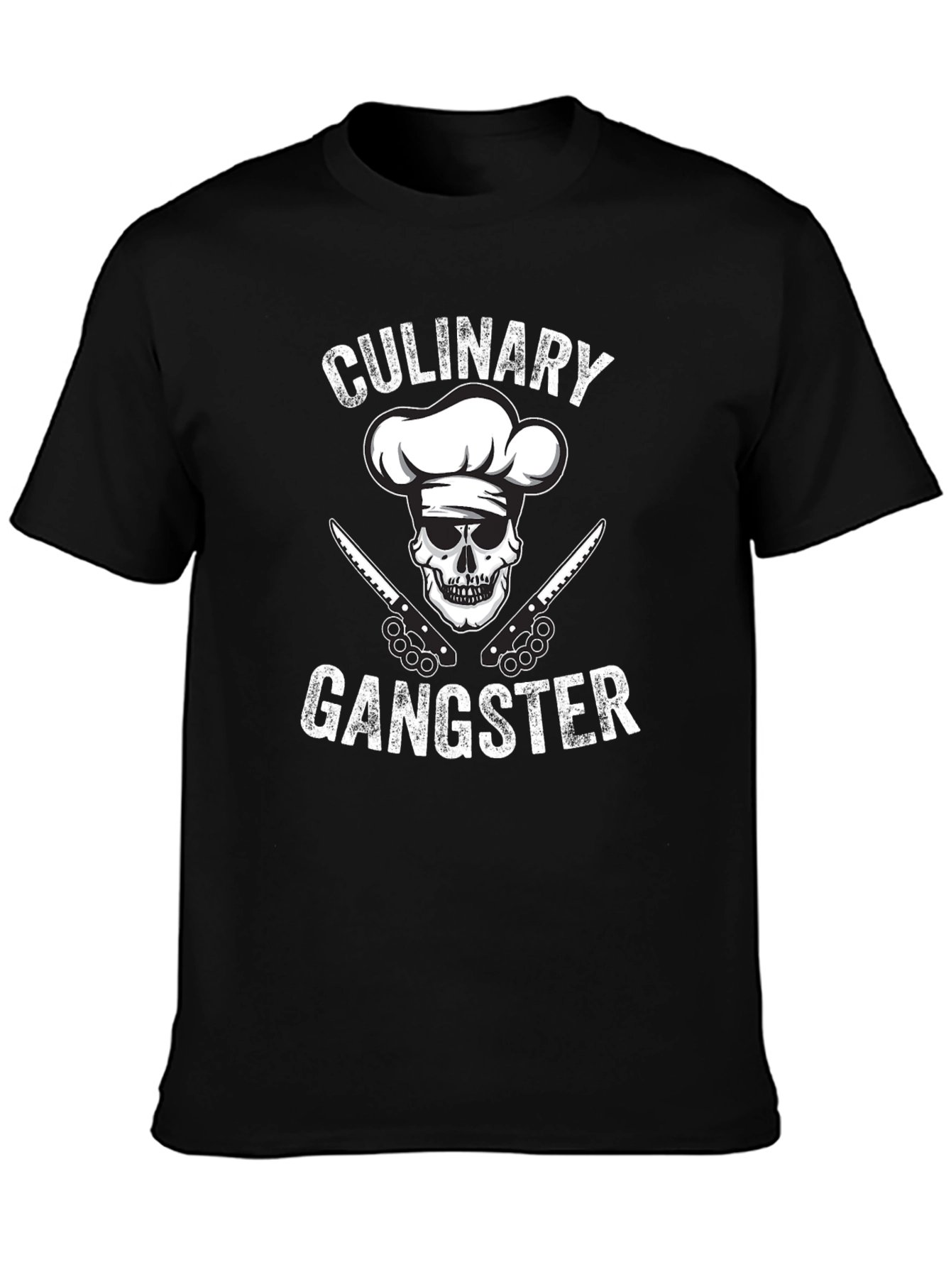 Culinary Gangster Black T-Shirt: Skull Chef Design