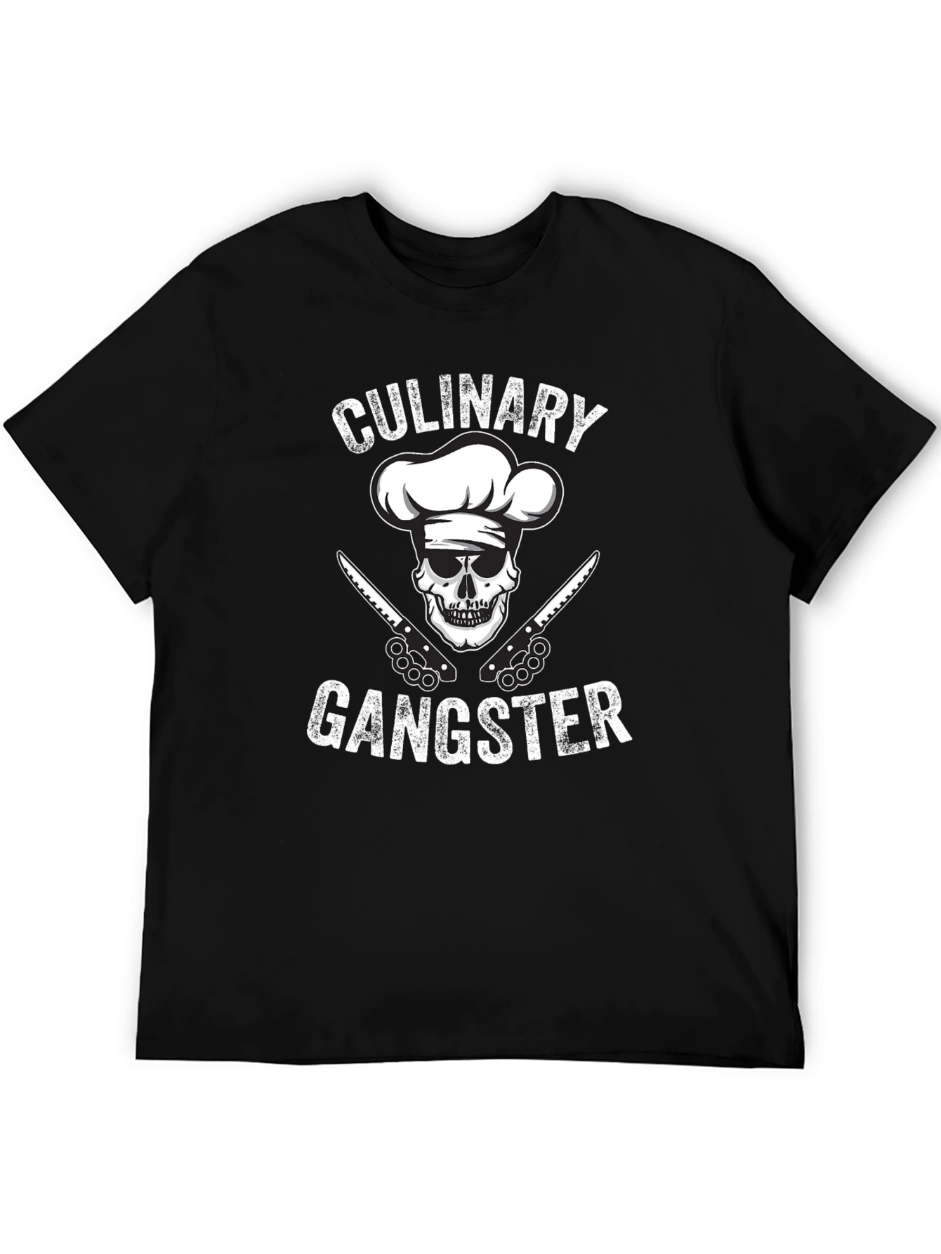 Culinary Gangster Black T-Shirt: Skull Chef Design