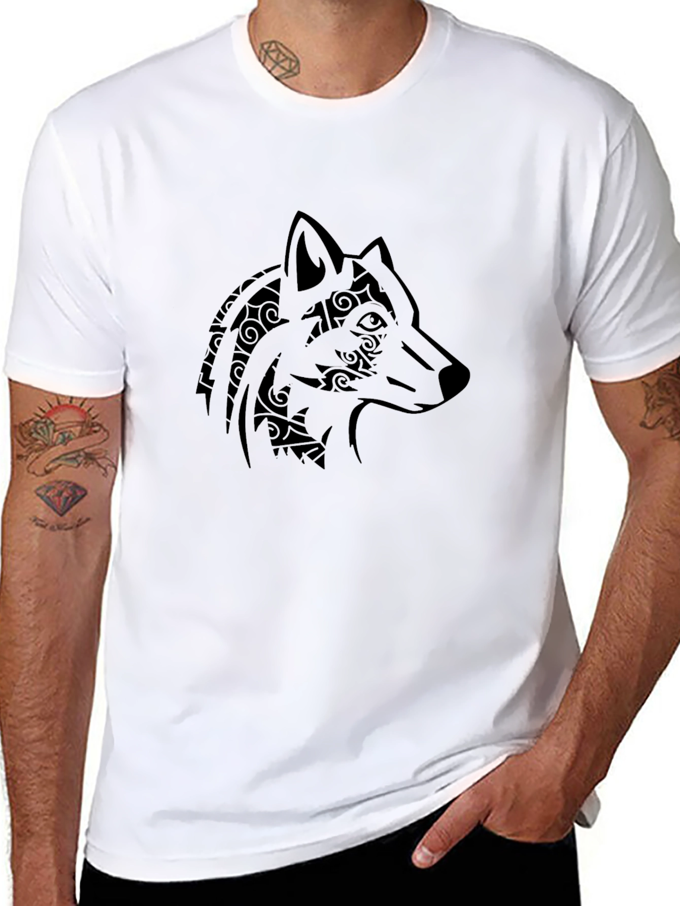 Tribal Wolf Graphic Tee - Mens Black T-Shirt