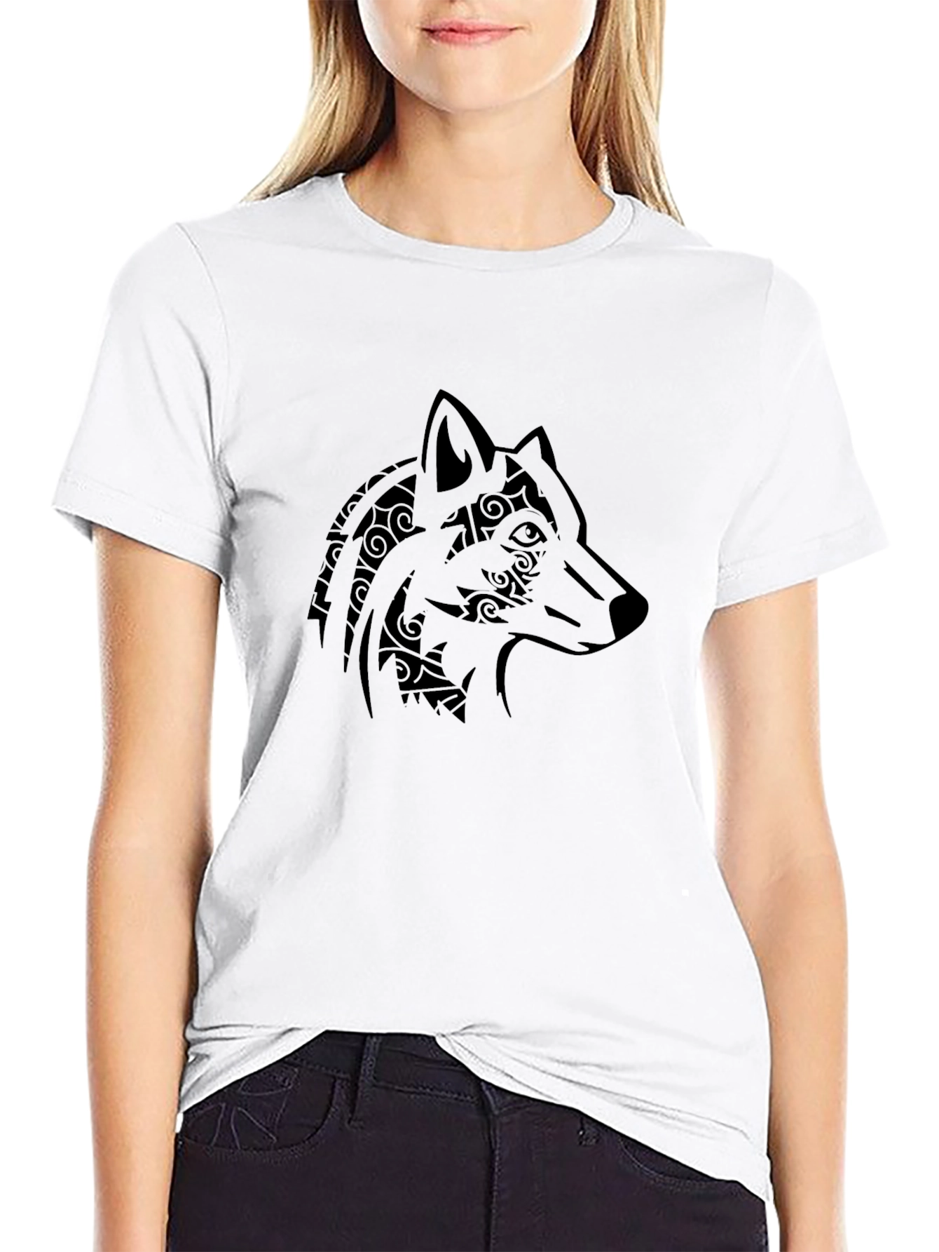 Tribal Wolf Graphic Tee - Mens Black T-Shirt