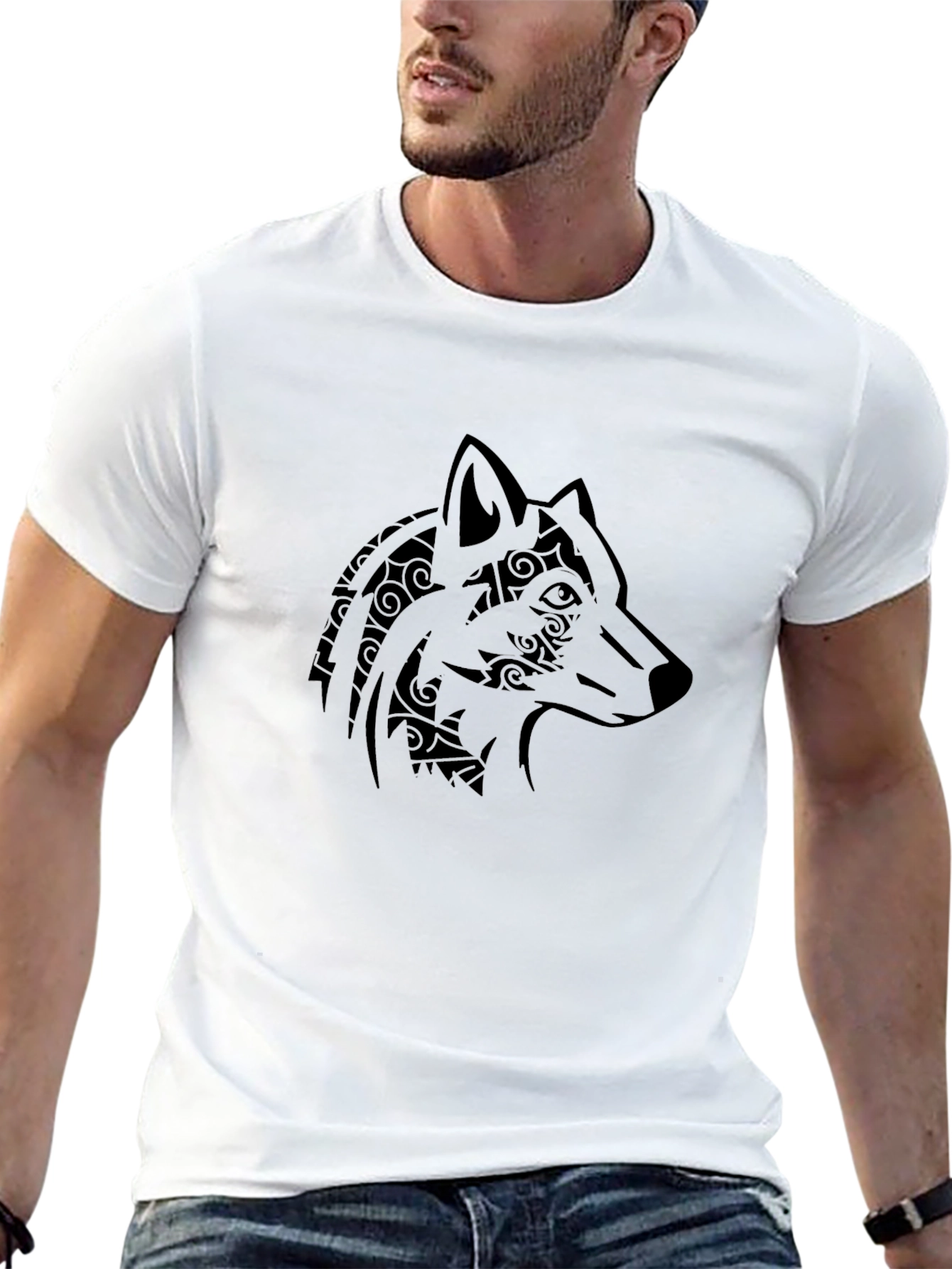 Tribal Wolf Graphic Tee - Mens Black T-Shirt