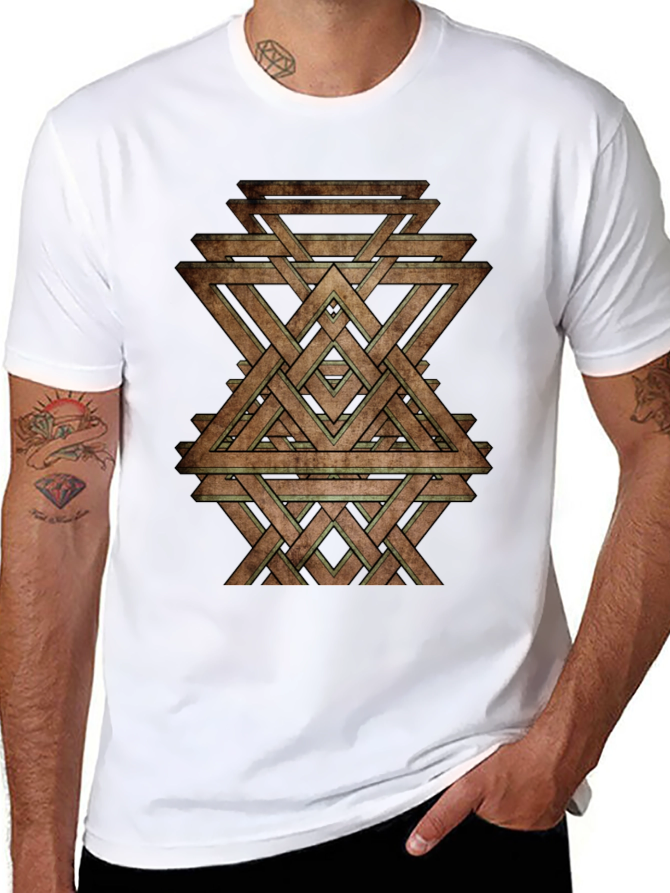 Geometric Woven Triangle Graphic T-Shirt