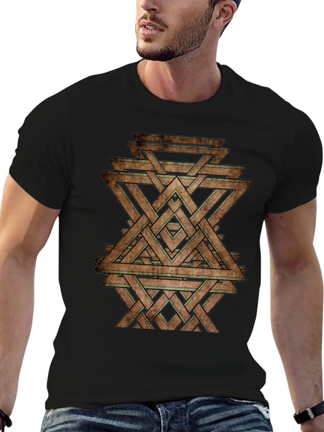 Geometric Woven Triangle Graphic T-Shirt