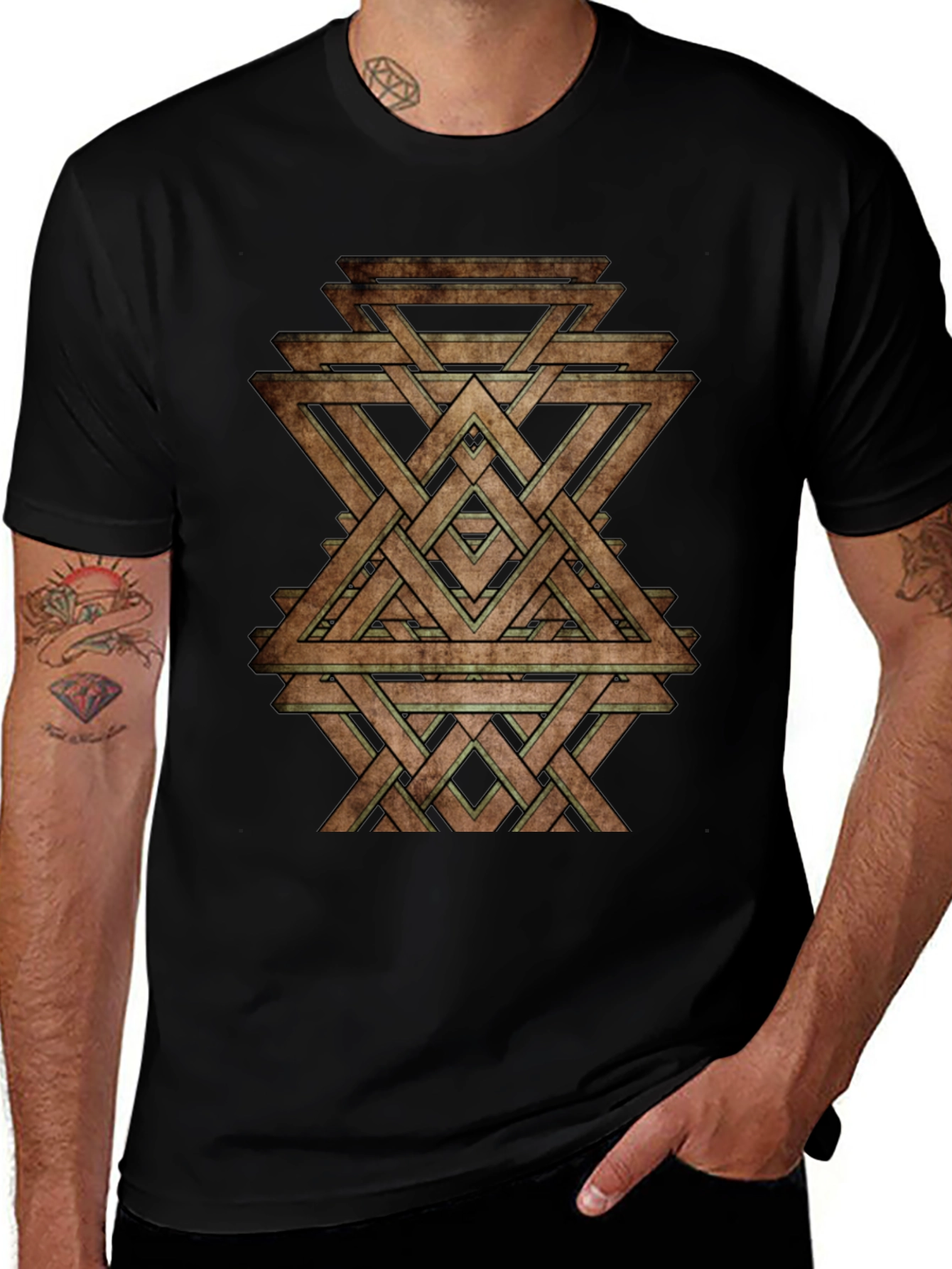 Geometric Woven Triangle Graphic T-Shirt