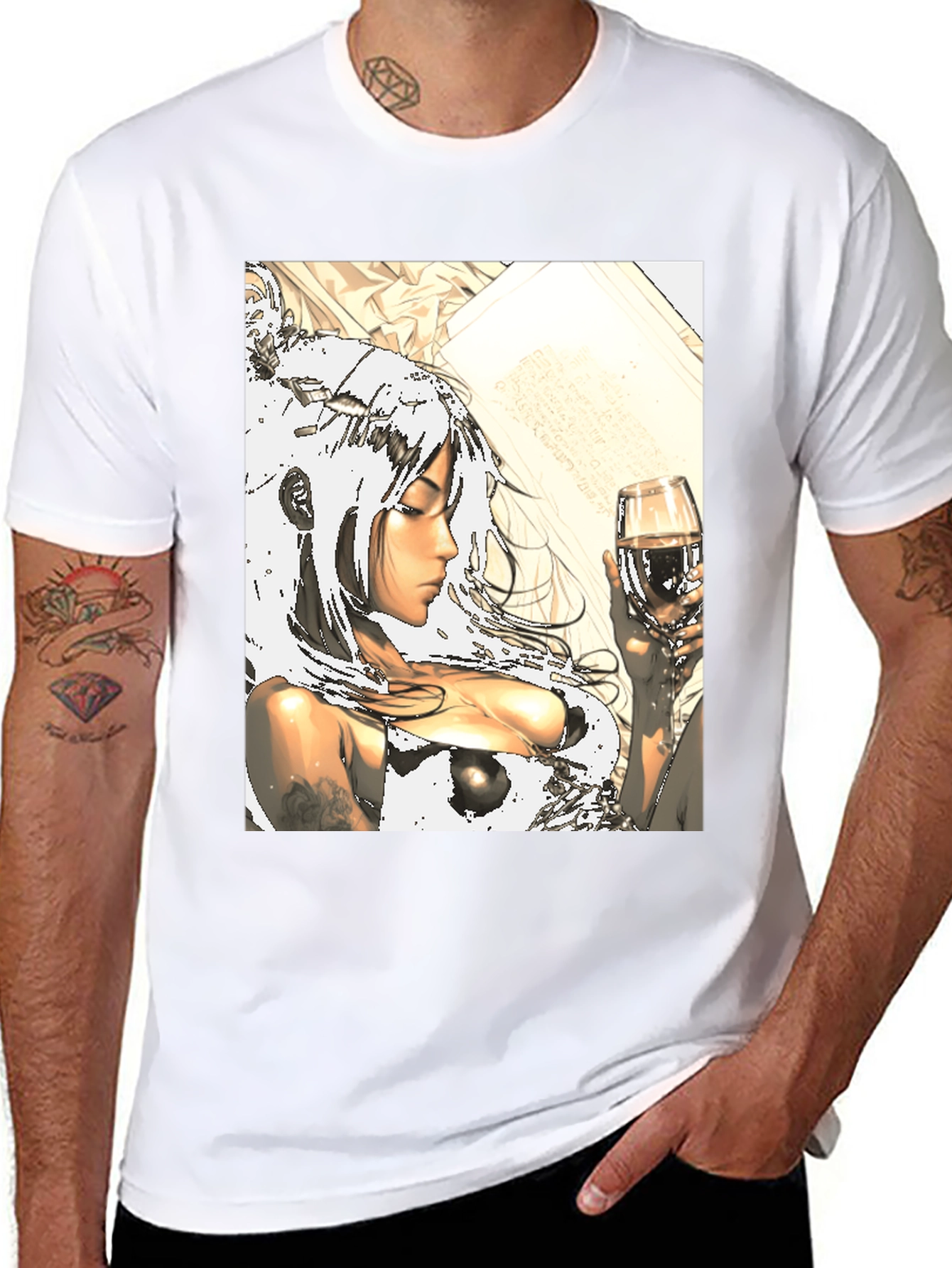 Anime Girl Wine Black T-Shirt