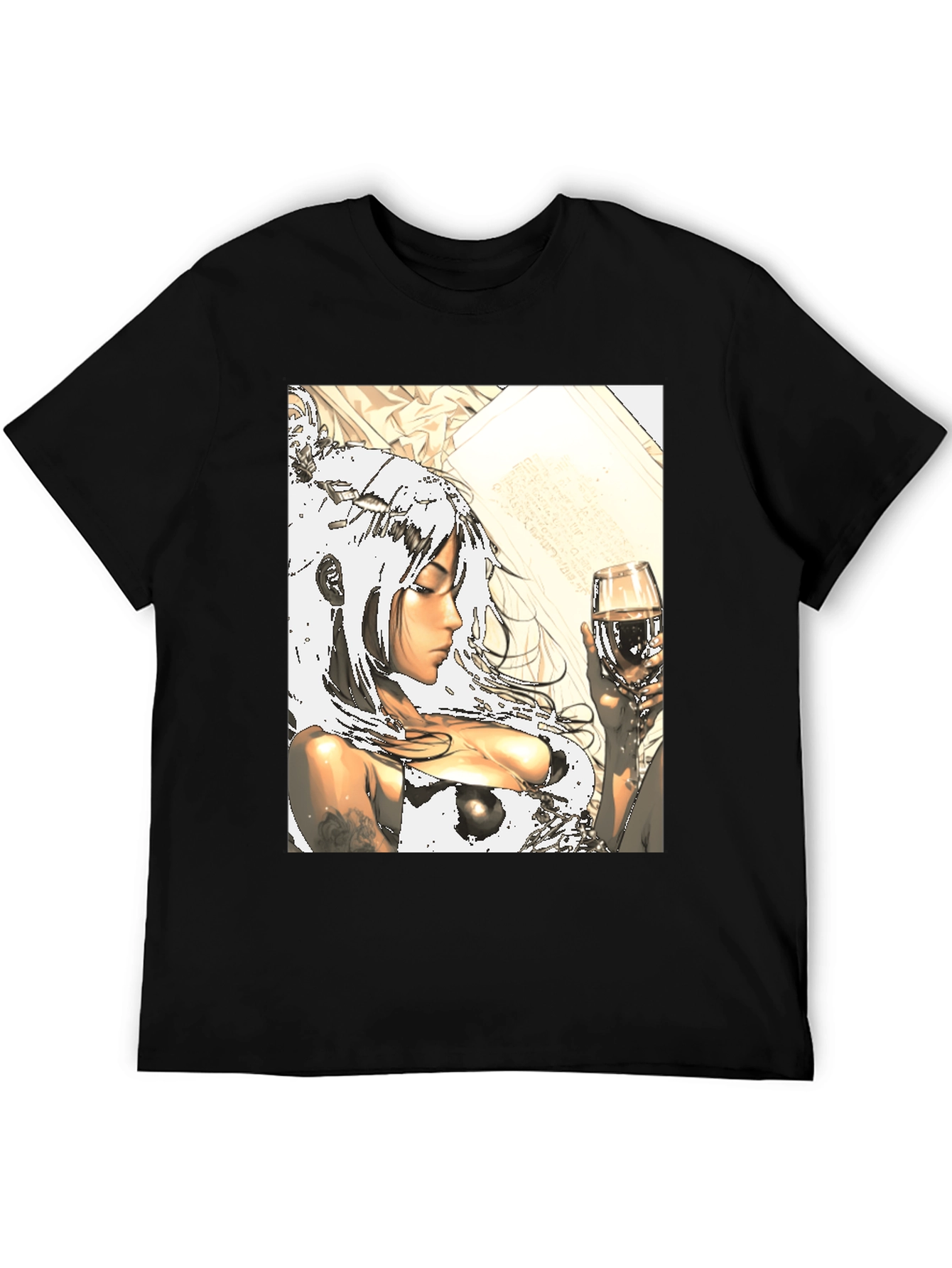 Anime Girl Wine Black T-Shirt