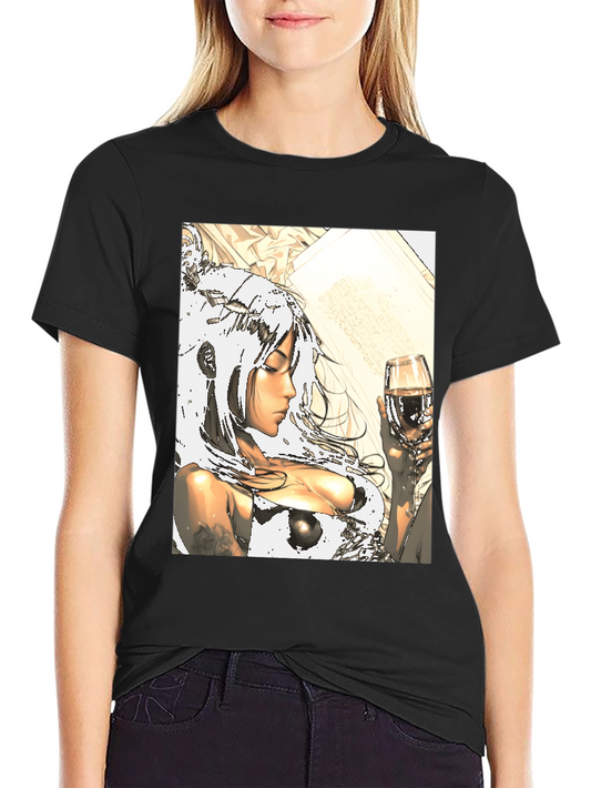 Anime Girl Wine Black T-Shirt