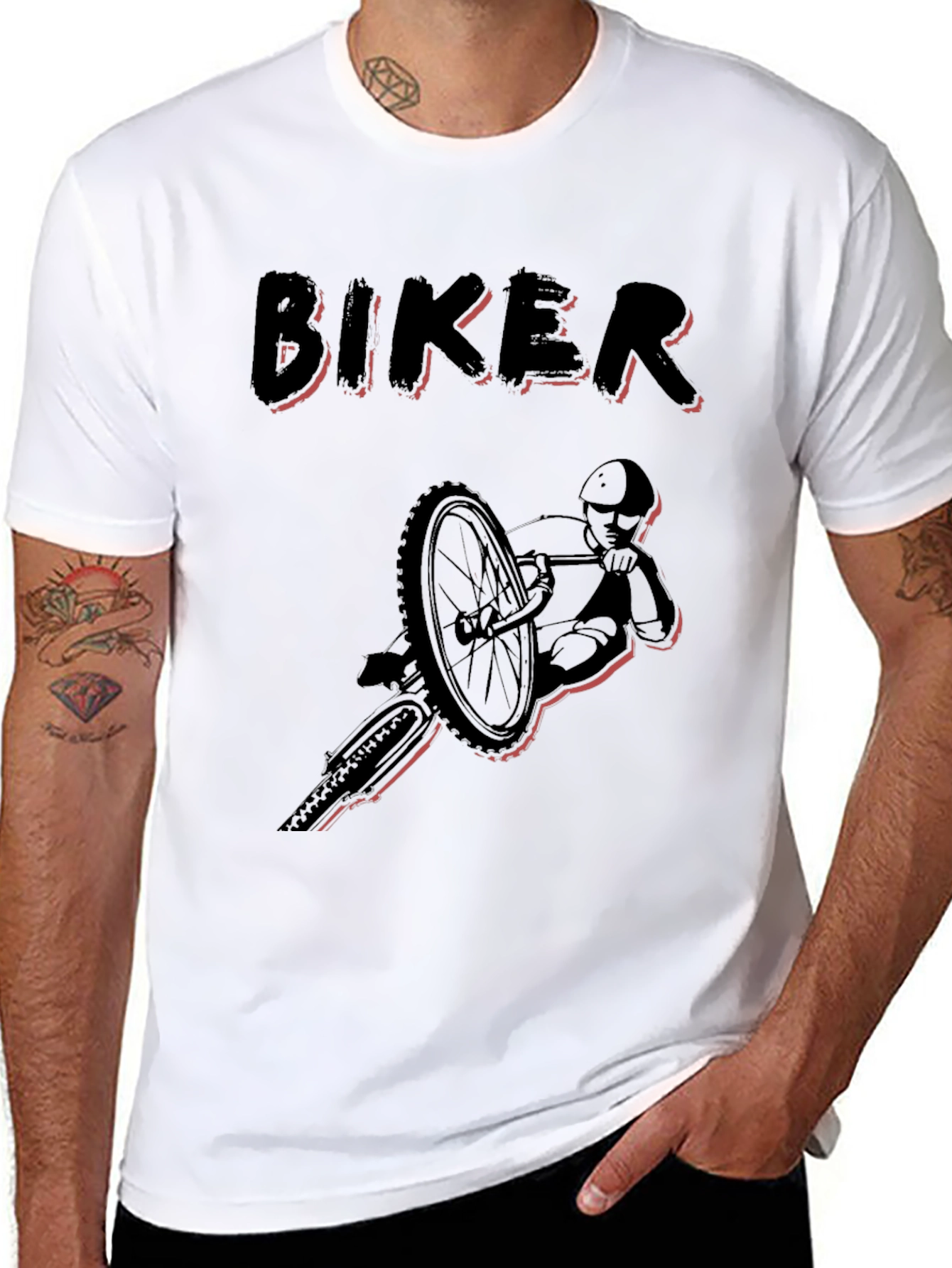 Biker Graphic Tee - Black Cotton T-Shirt