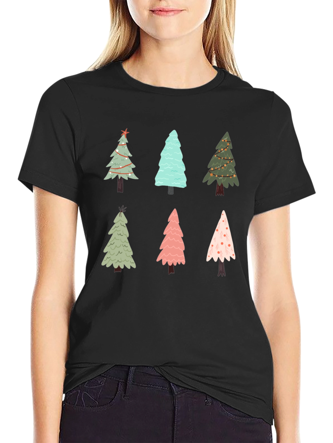Christmas Tree Pattern Crew Neck T-Shirt