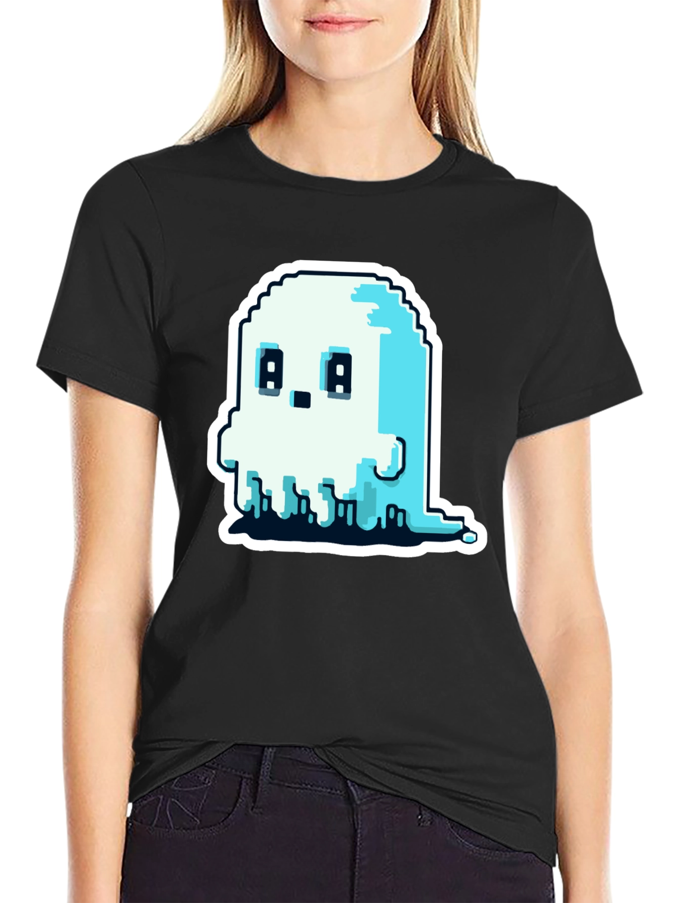 Pixel Ghost Graphic Tee - Spooky Cute Shirt