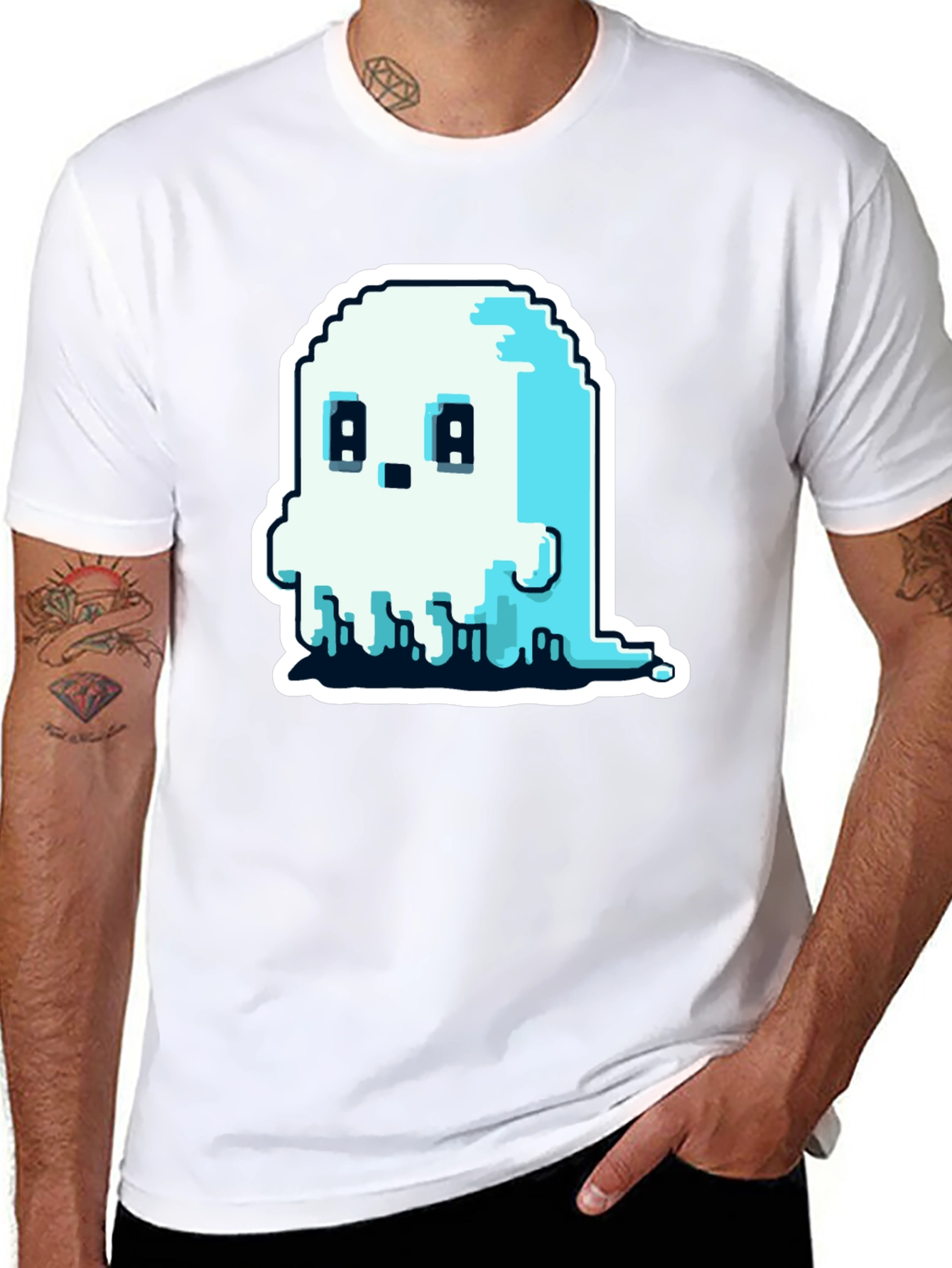 Pixel Ghost Graphic Tee - Spooky Cute Shirt