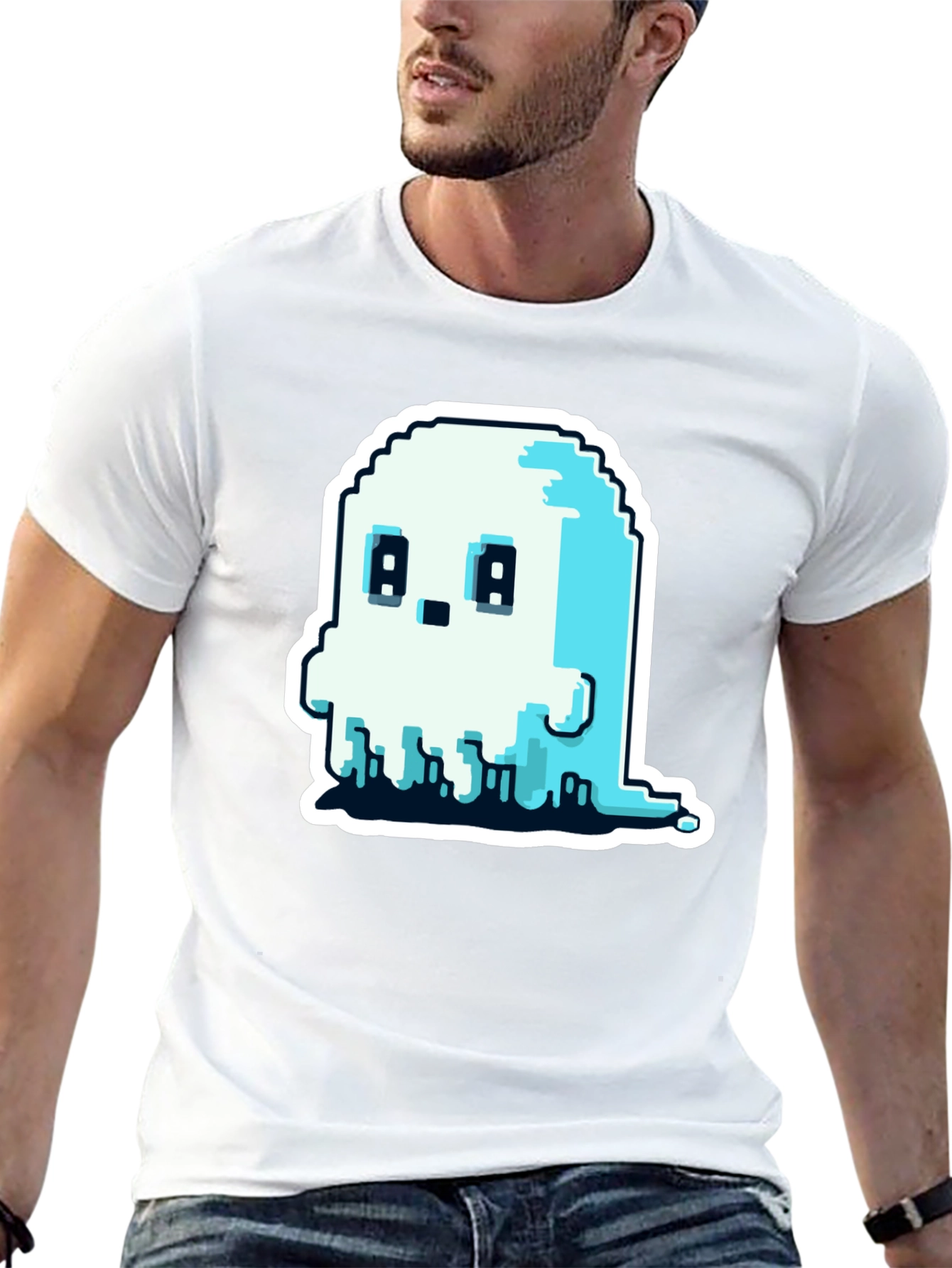 Pixel Ghost Graphic Tee - Spooky Cute Shirt