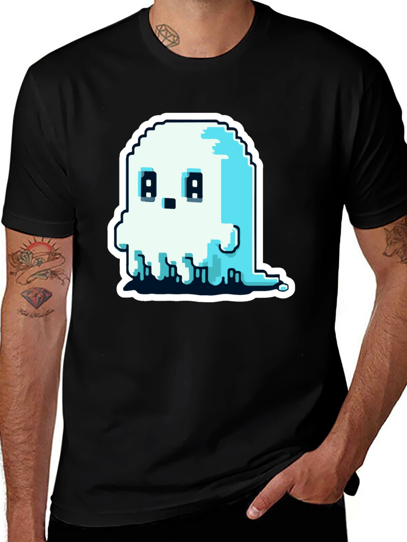 Pixel Ghost Graphic Tee - Spooky Cute Shirt
