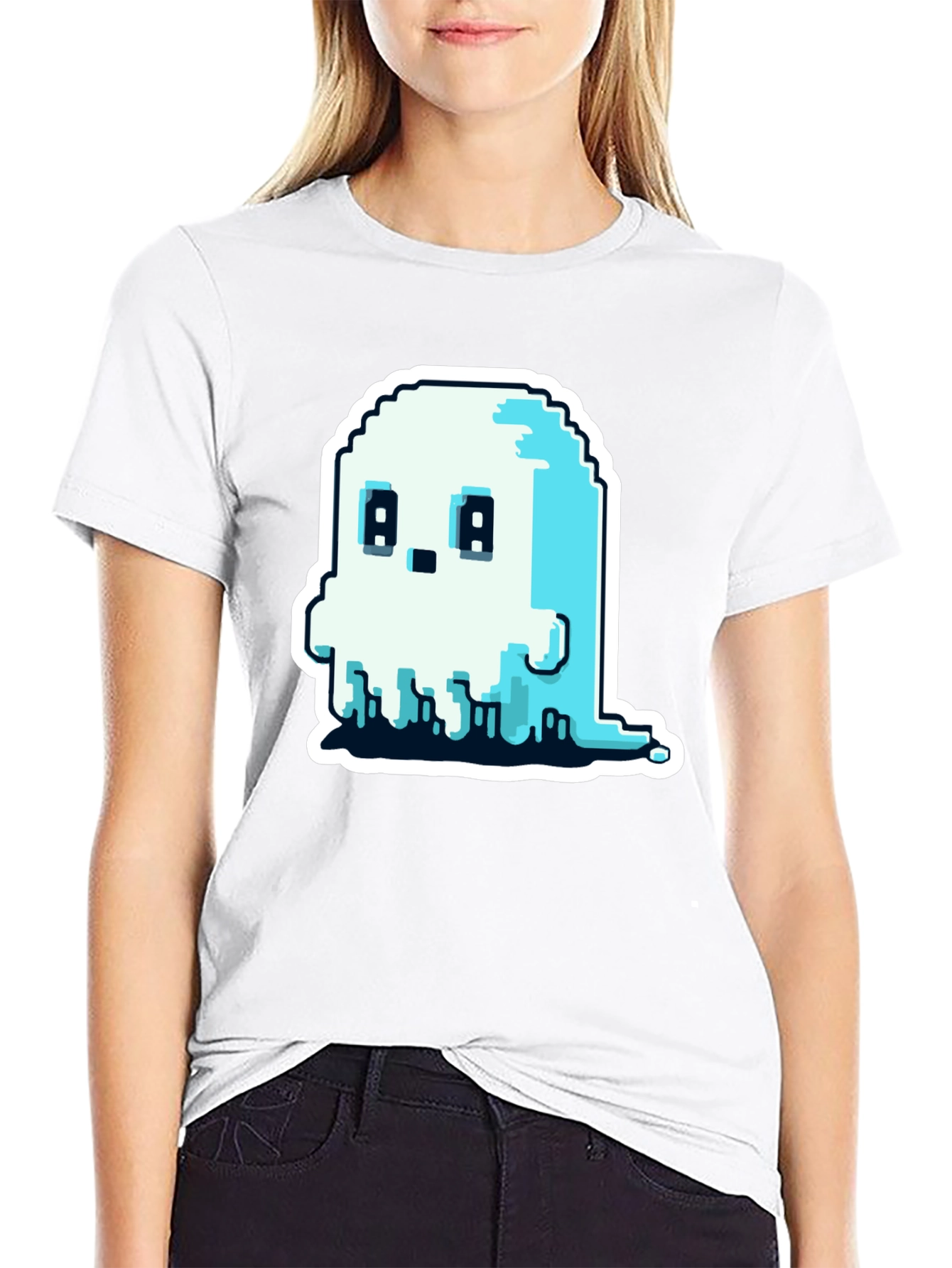 Pixel Ghost Graphic Tee - Spooky Cute Shirt
