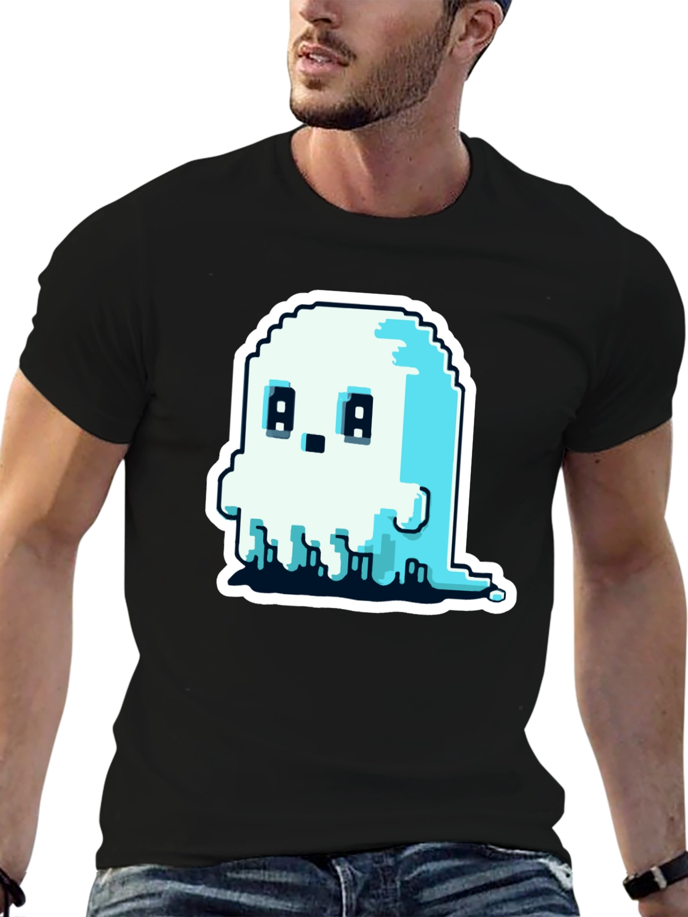 Pixel Ghost Graphic Tee - Spooky Cute Shirt