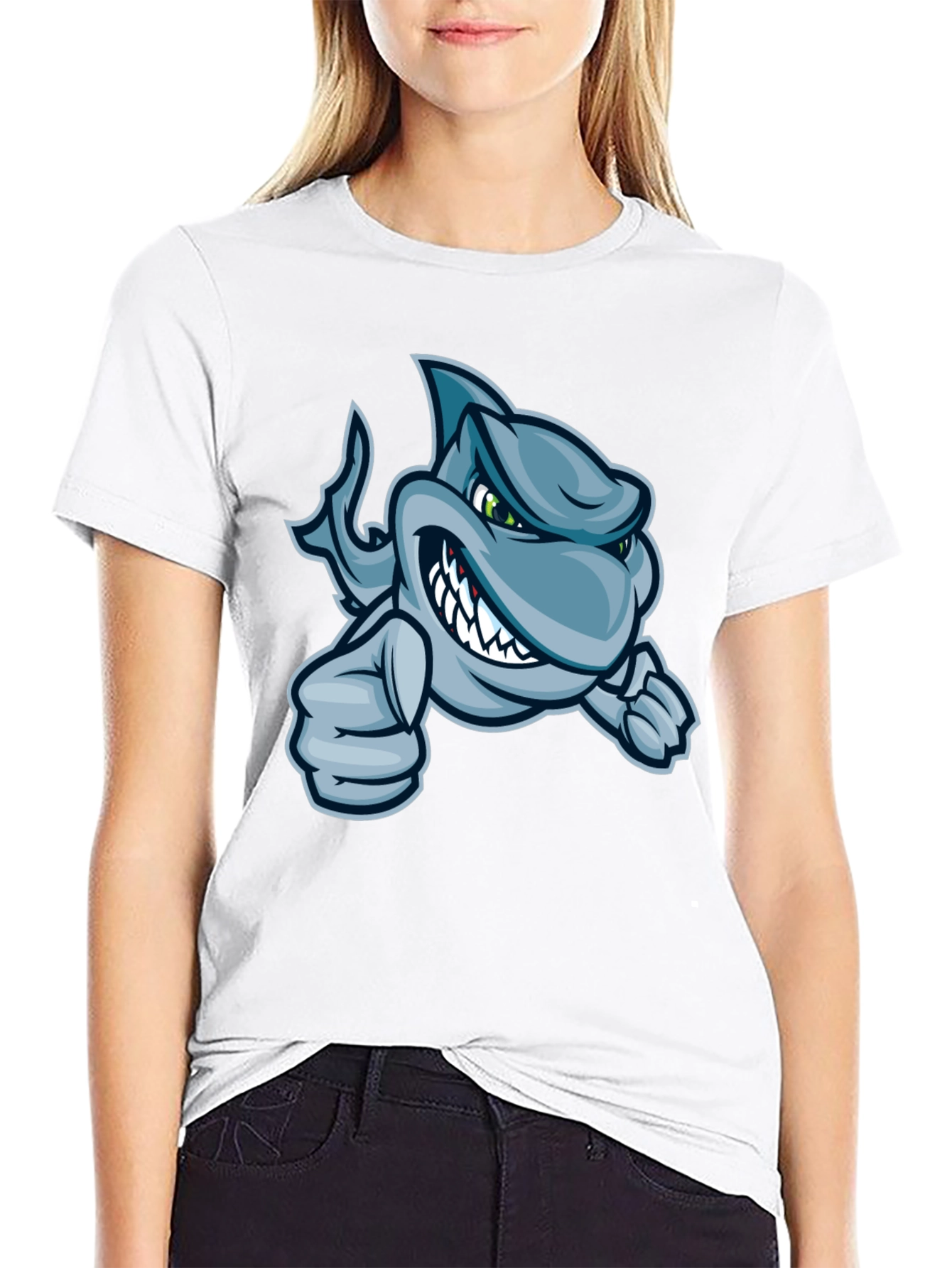 Cool Cartoon Shark Graphic T-Shirt