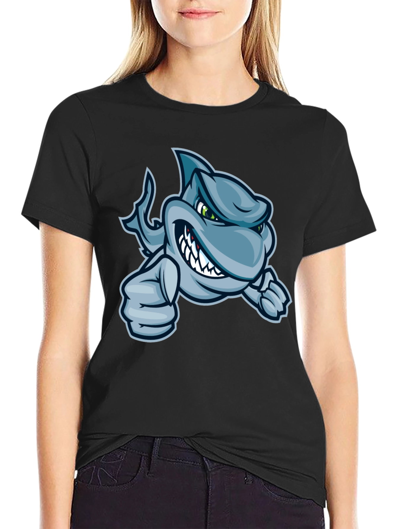 Cool Cartoon Shark Graphic T-Shirt