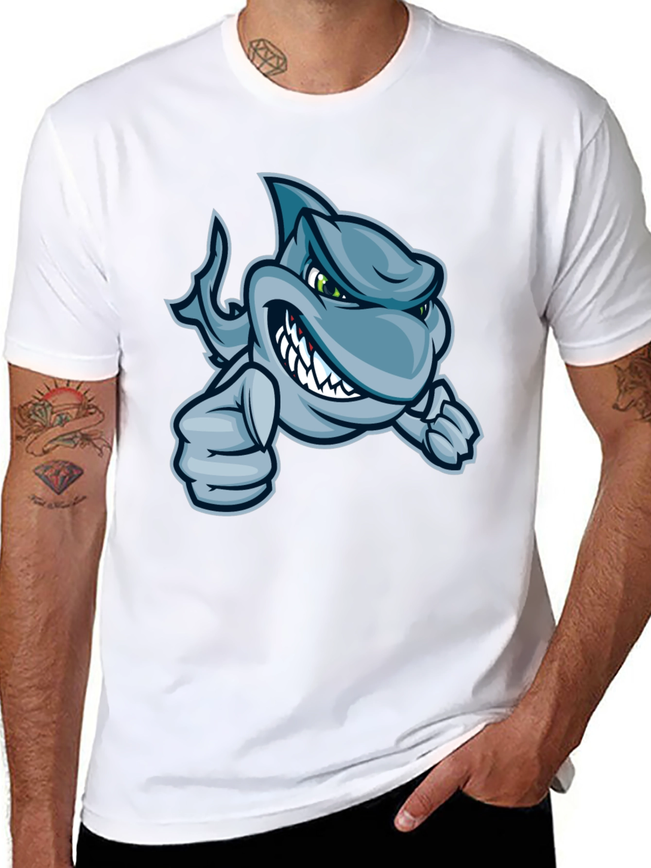 Cool Cartoon Shark Graphic T-Shirt