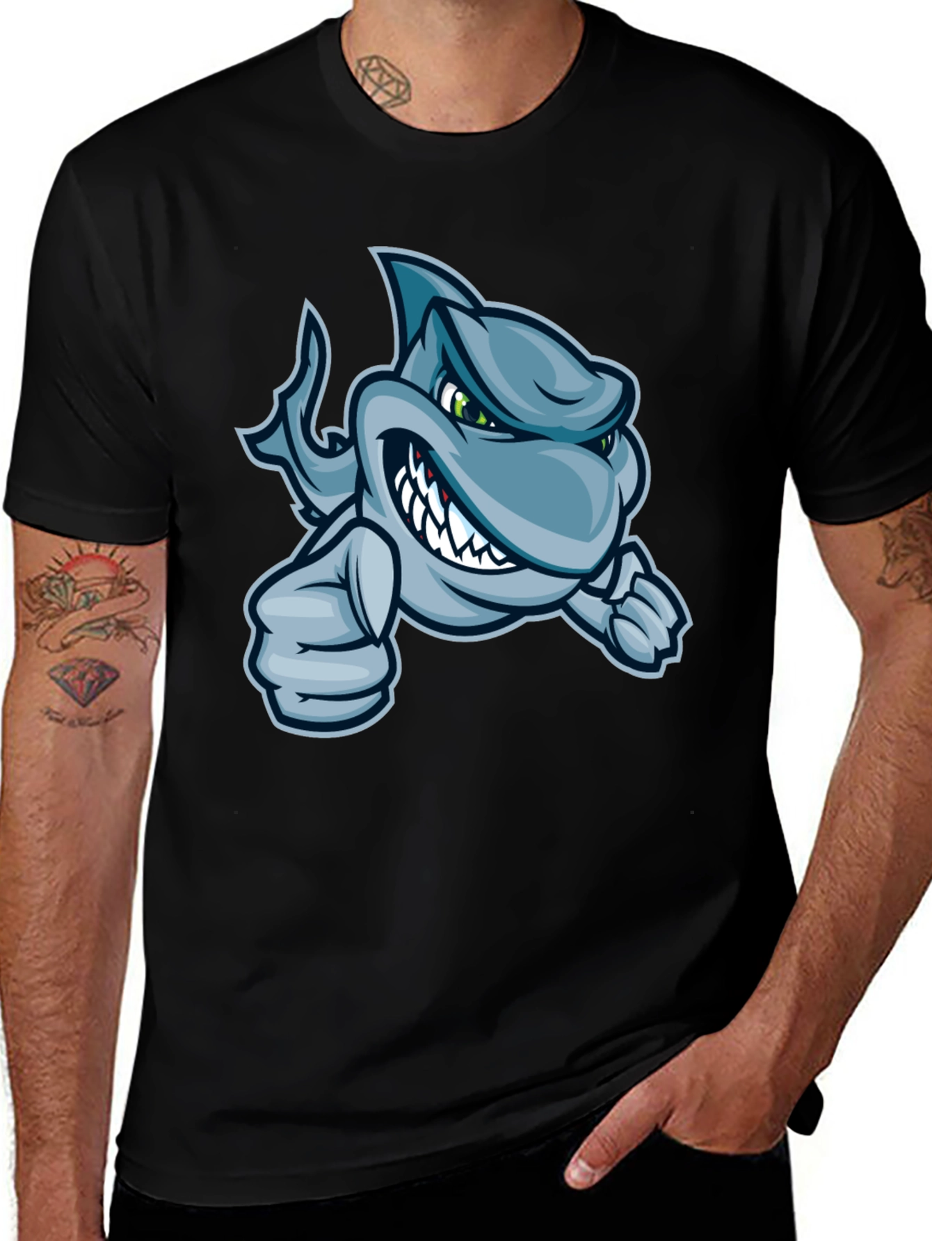 Cool Cartoon Shark Graphic T-Shirt