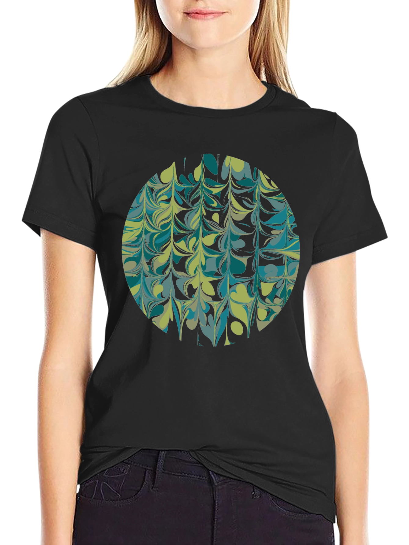 Abstract Marble Circle Graphic Tee - Black