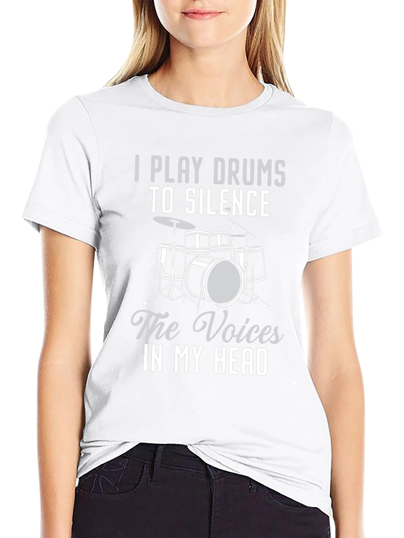 Drummer T-Shirt: Silence The Voices Funny Music Tee