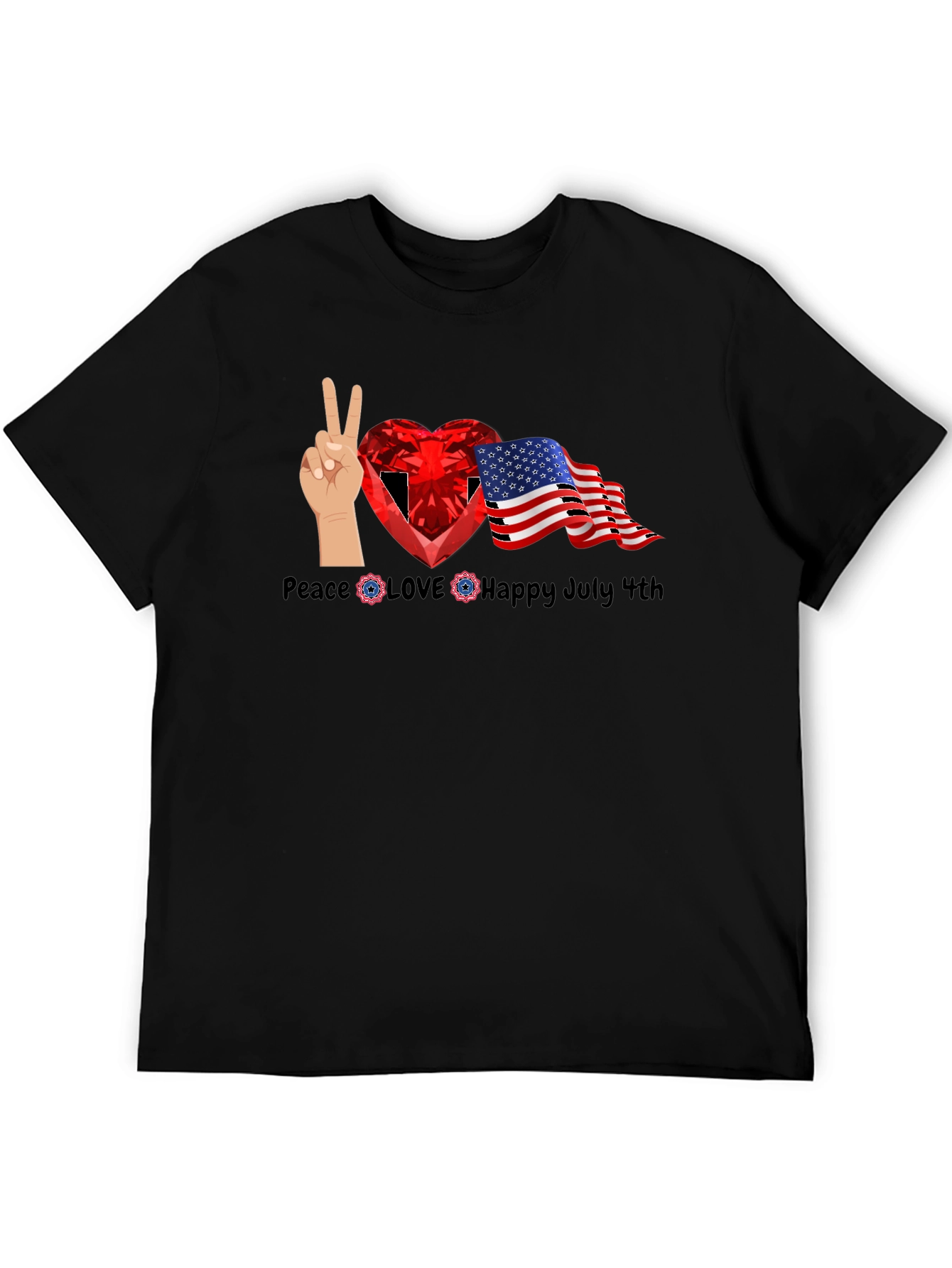 Patriotic 4th of July Peace Love Happy Tee