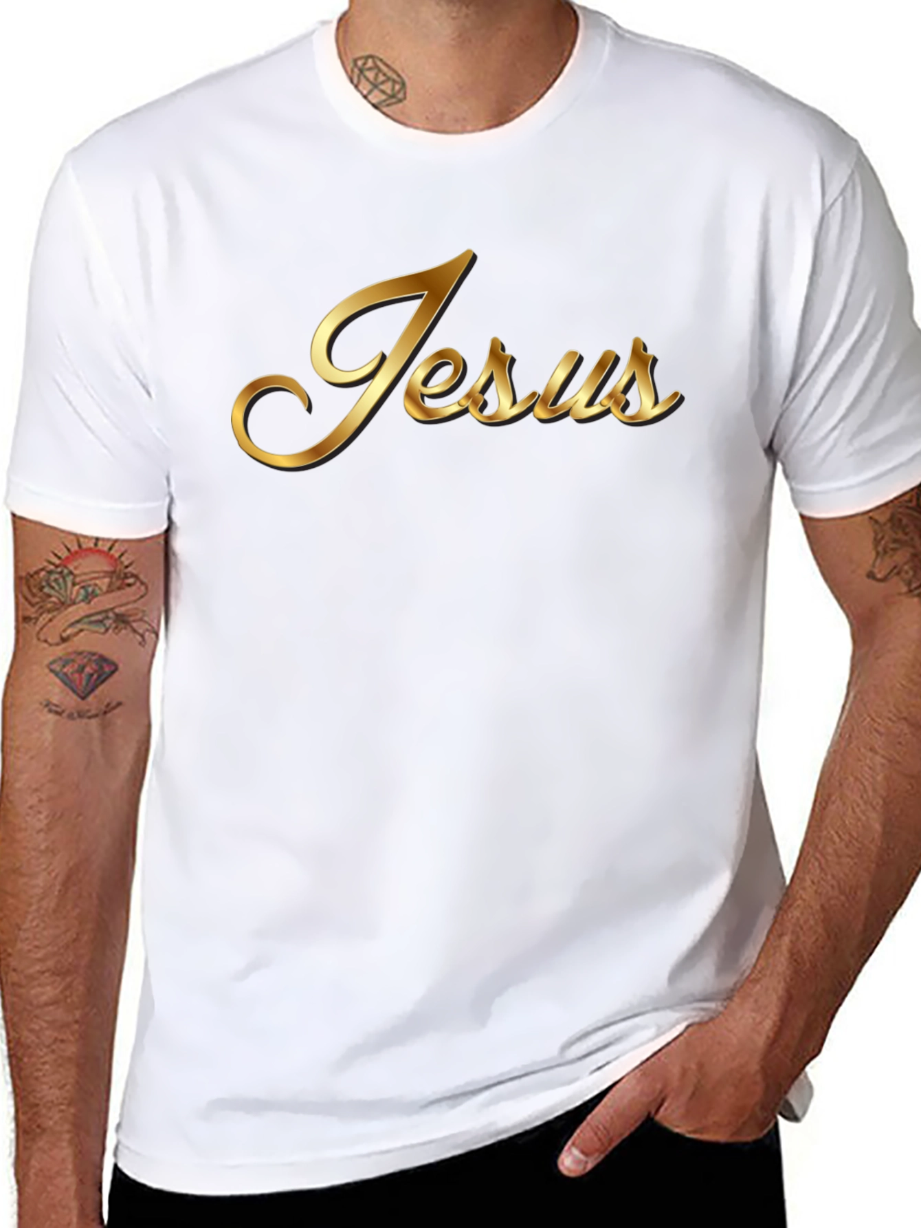 Gold Jesus Graphic Black T-Shirt