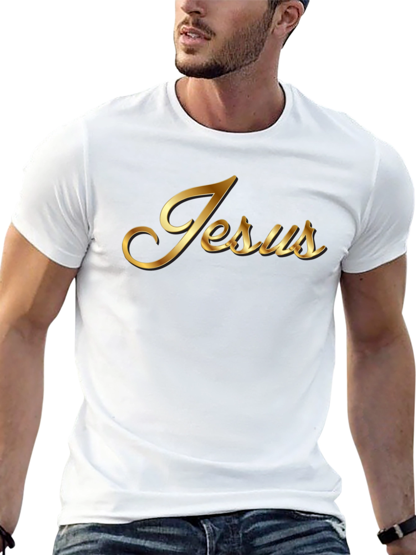 Gold Jesus Graphic Black T-Shirt