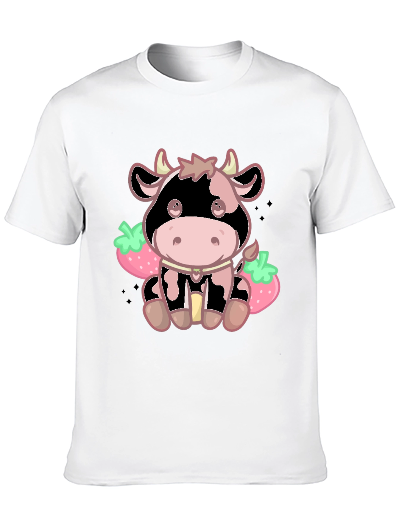 Kawaii Strawberry Cow Graphic Tee - Cute Cartoon Style