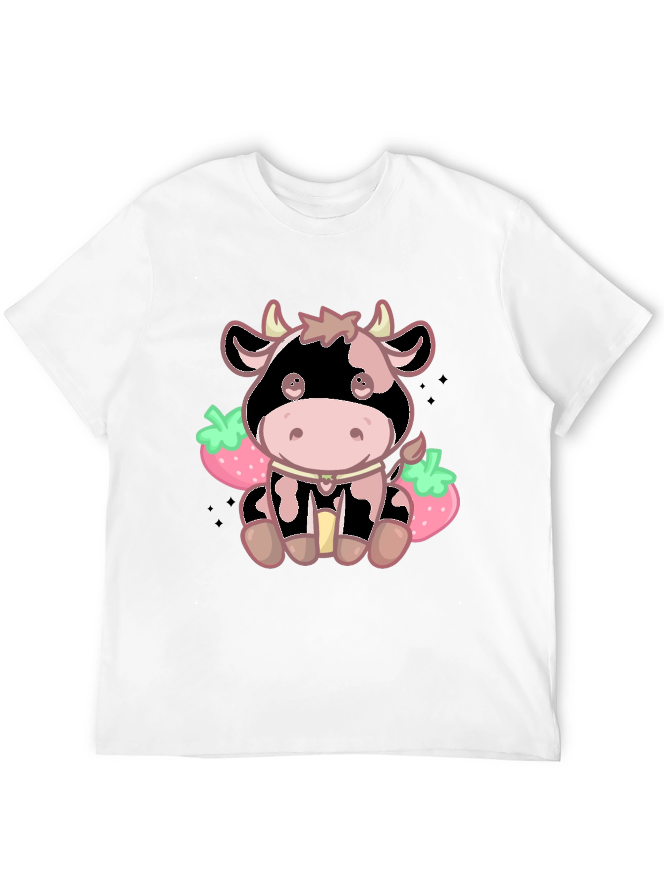 Kawaii Strawberry Cow Graphic Tee - Cute Cartoon Style