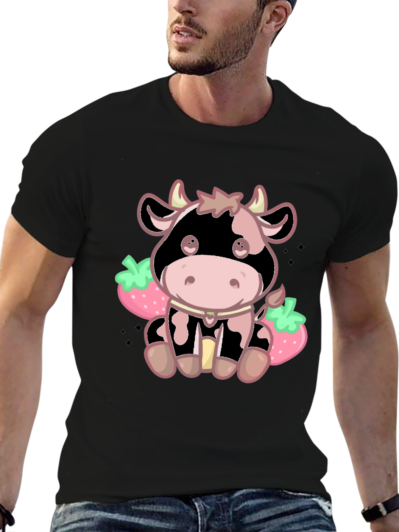 Kawaii Strawberry Cow Graphic Tee - Cute Cartoon Style